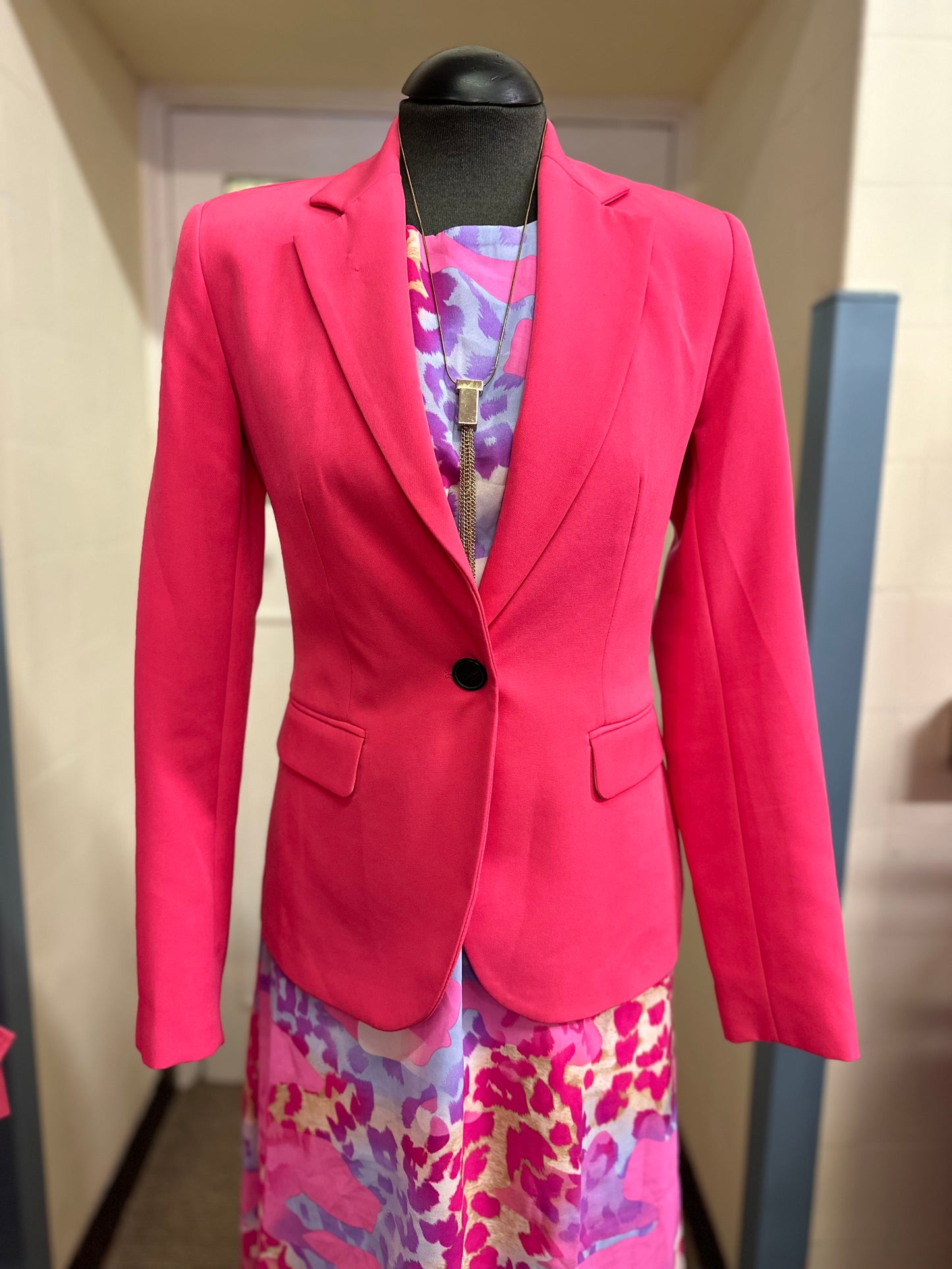 Zara Hot Pink Blazer, Size 6, Small mark from brooch