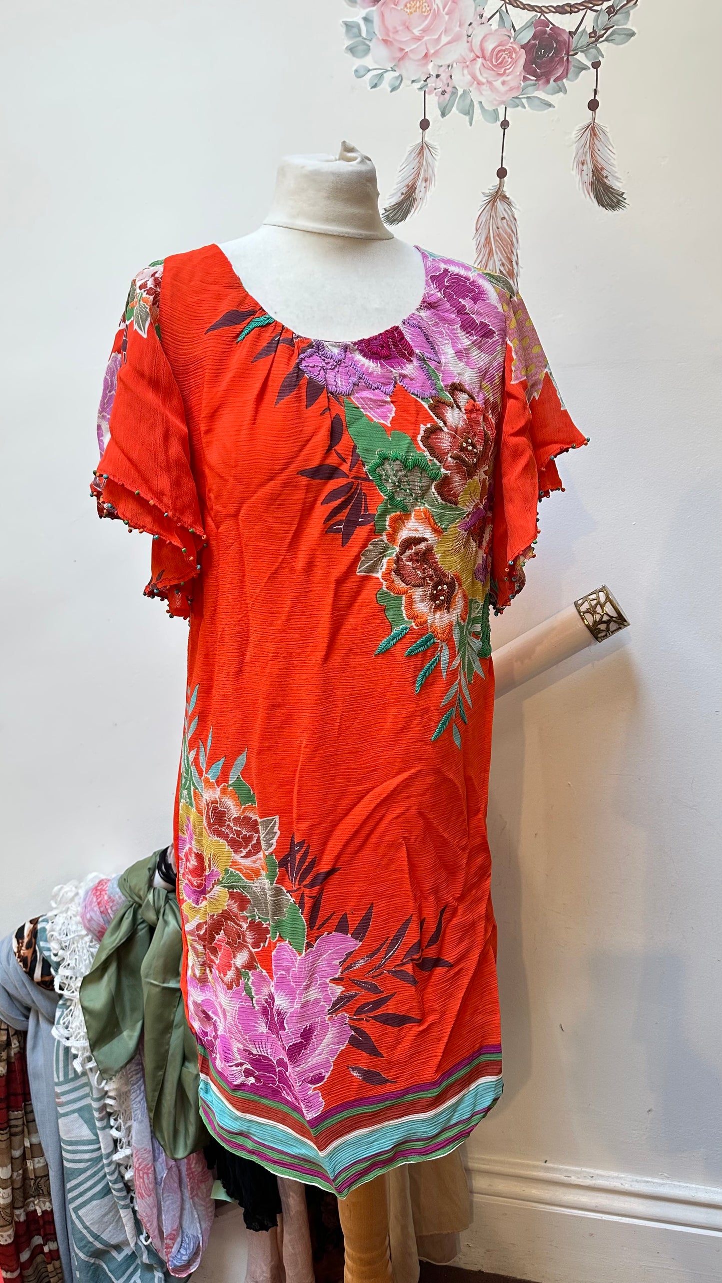 Designer Derhy Orange Dress Size S but generous fitting