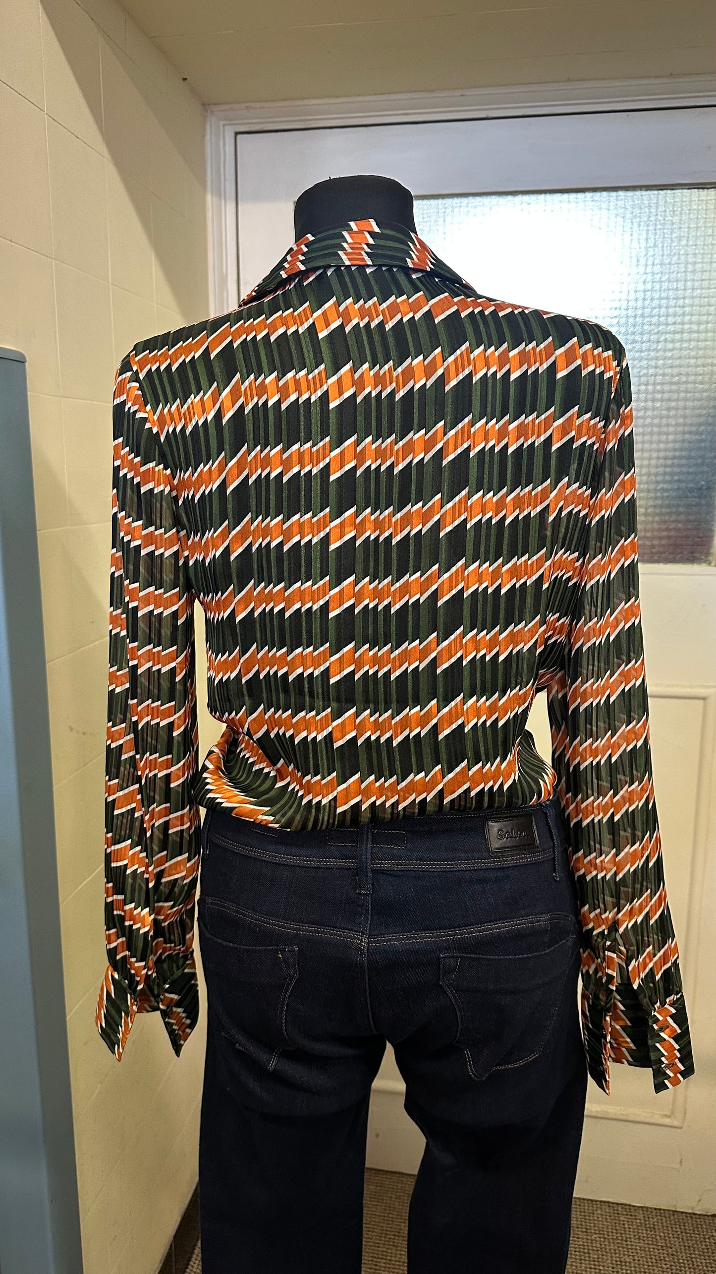 Only Green/Orange Retro Blouse Size 8/10