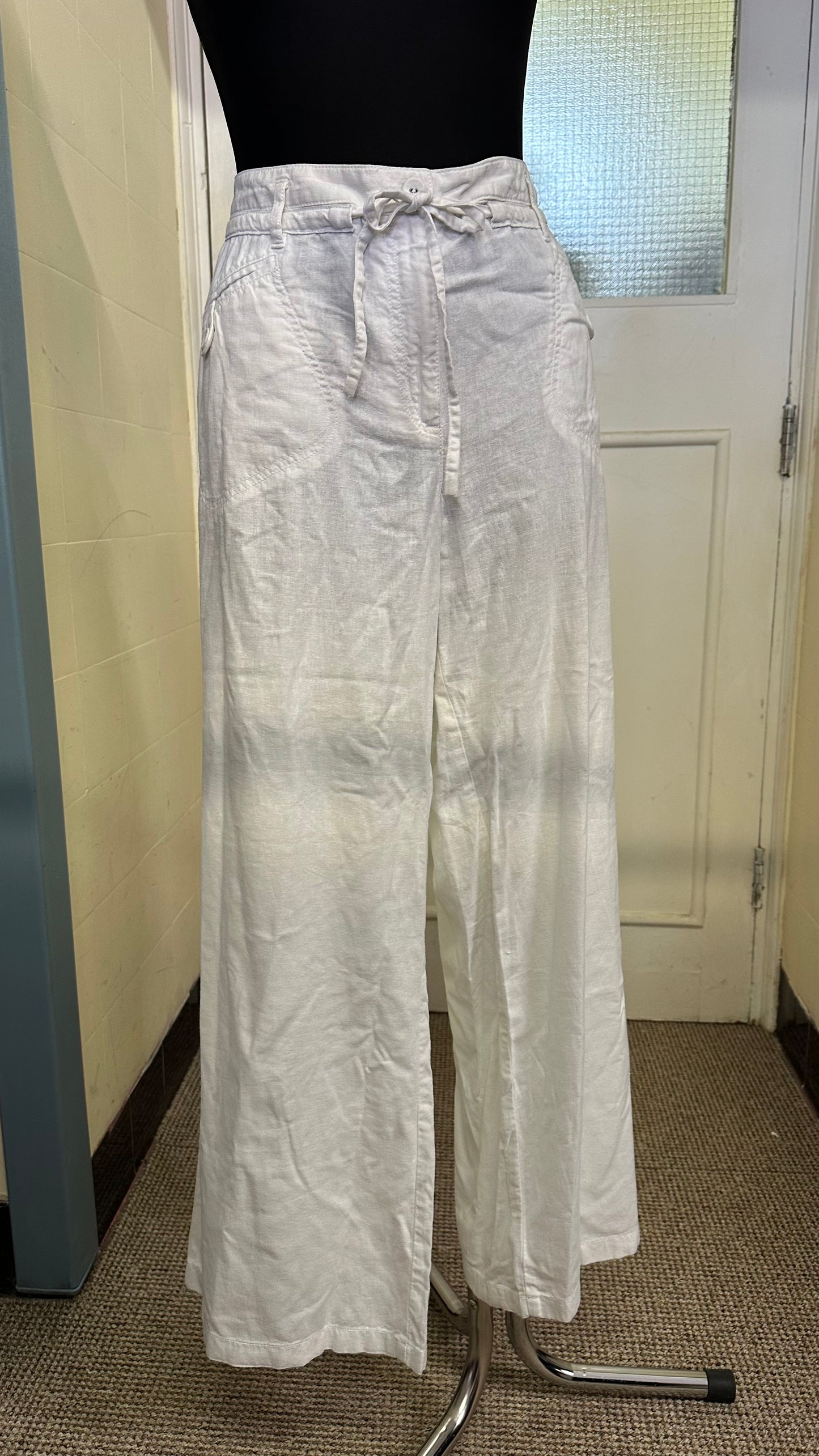 Next Linen Blend White Trousers Size 18