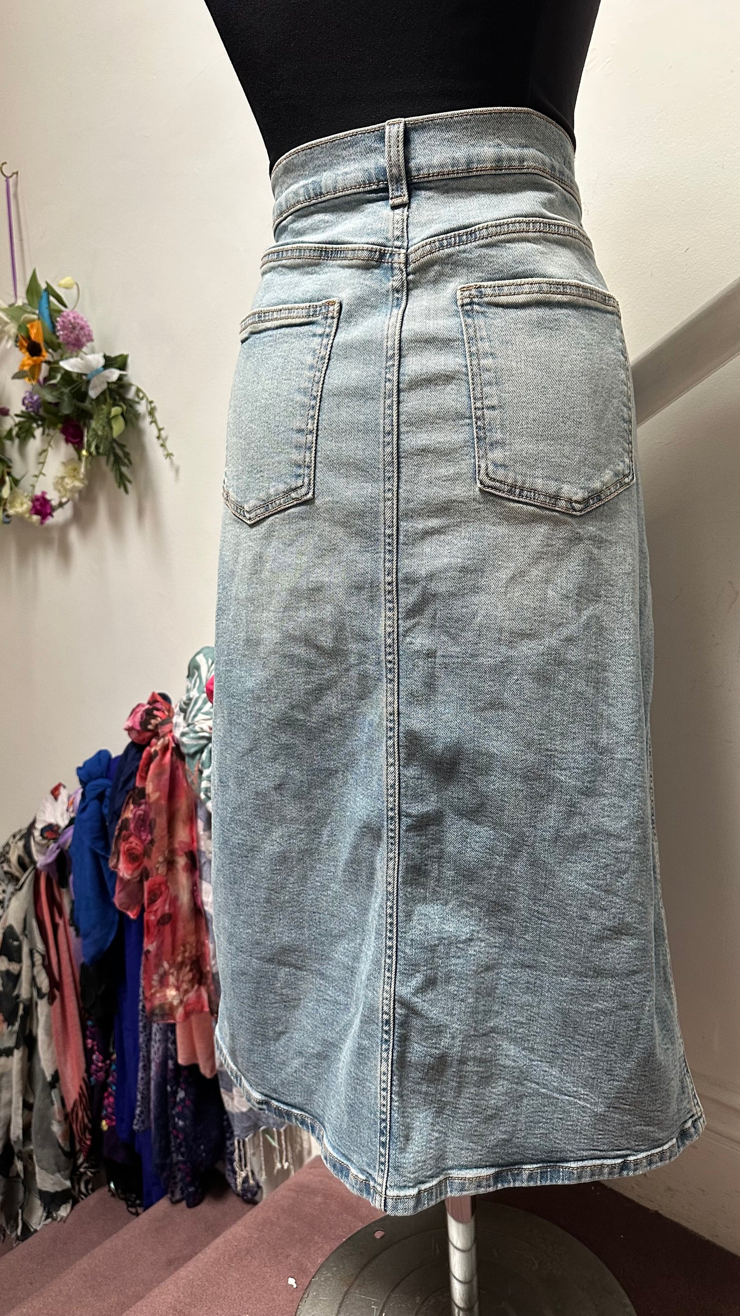 Dunnes Front Split 100% Cotton Denim Skirt Size 14