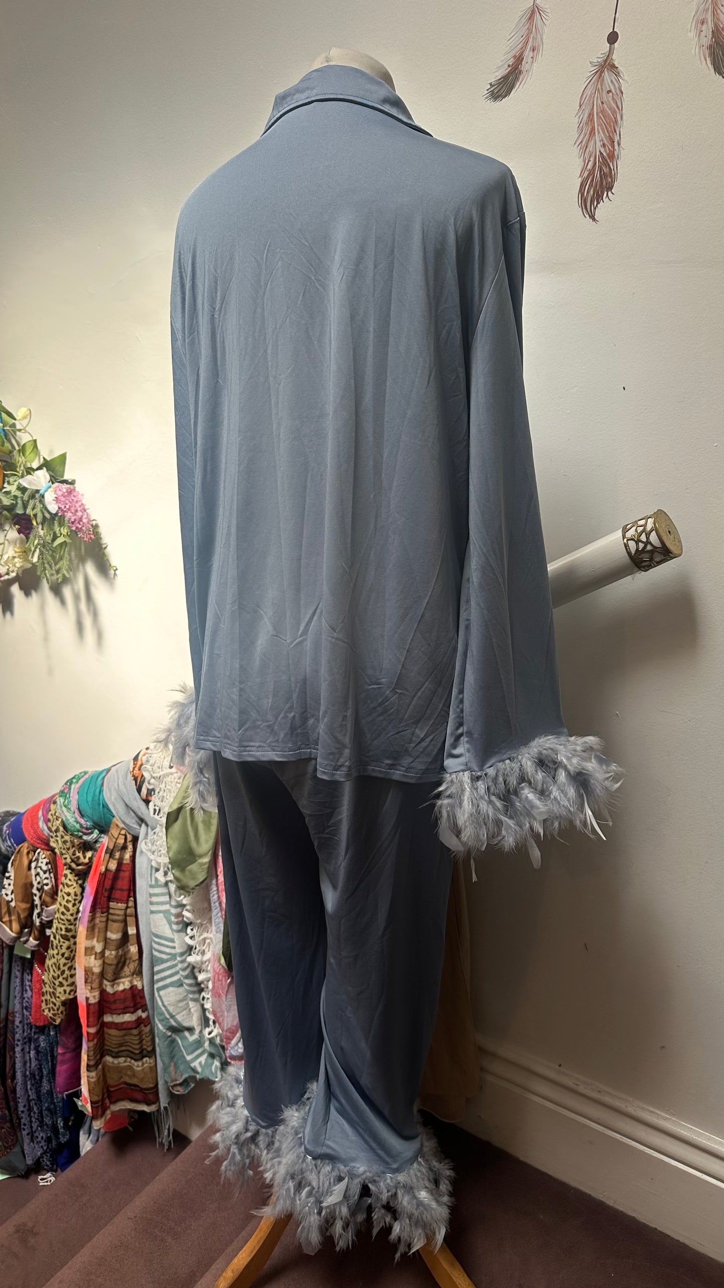 Feather Trim Pj’s Size XL but small fitting