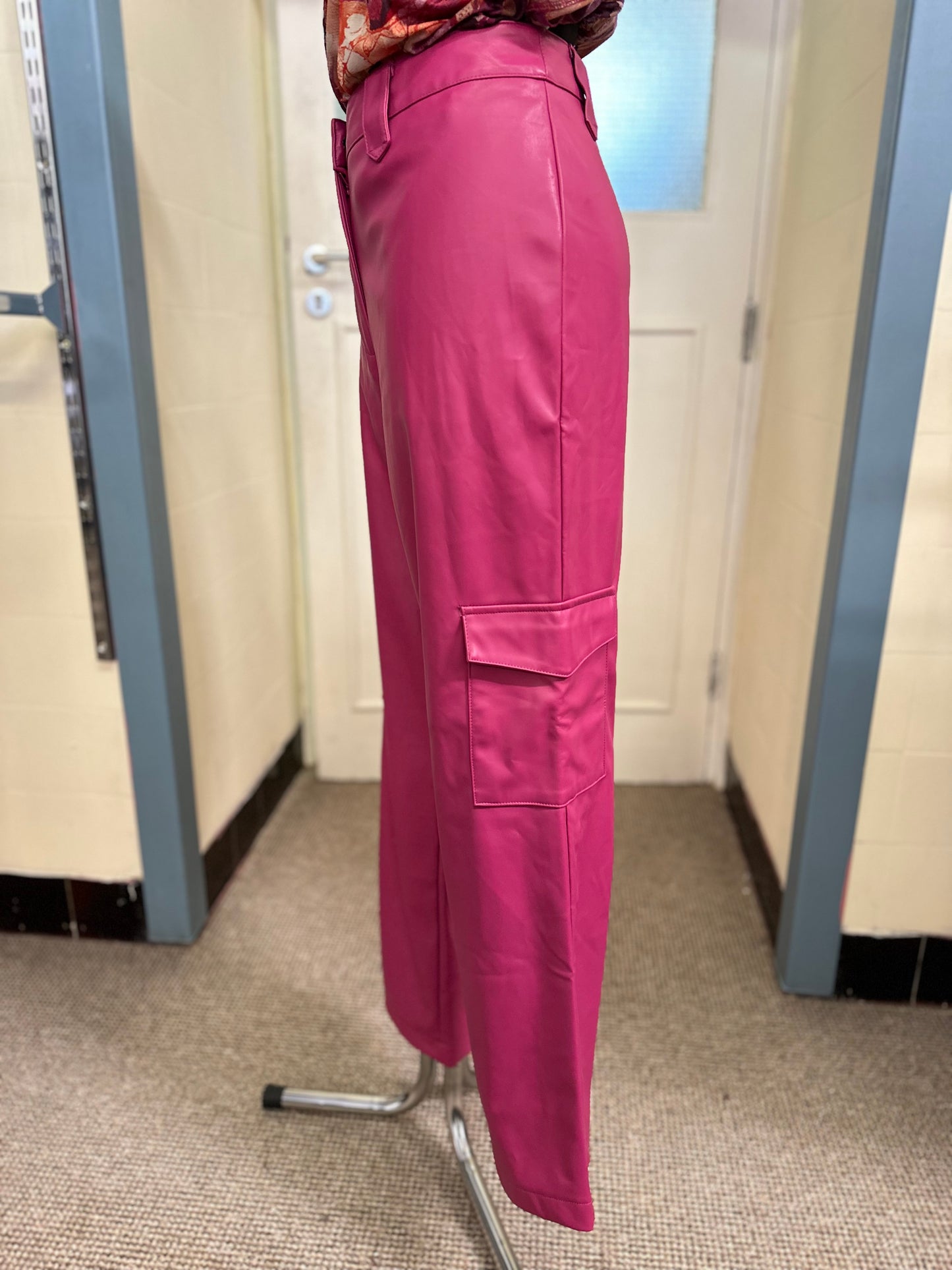 Primark Pink PU Leather Trousers, Size 18, button missing but closes fine