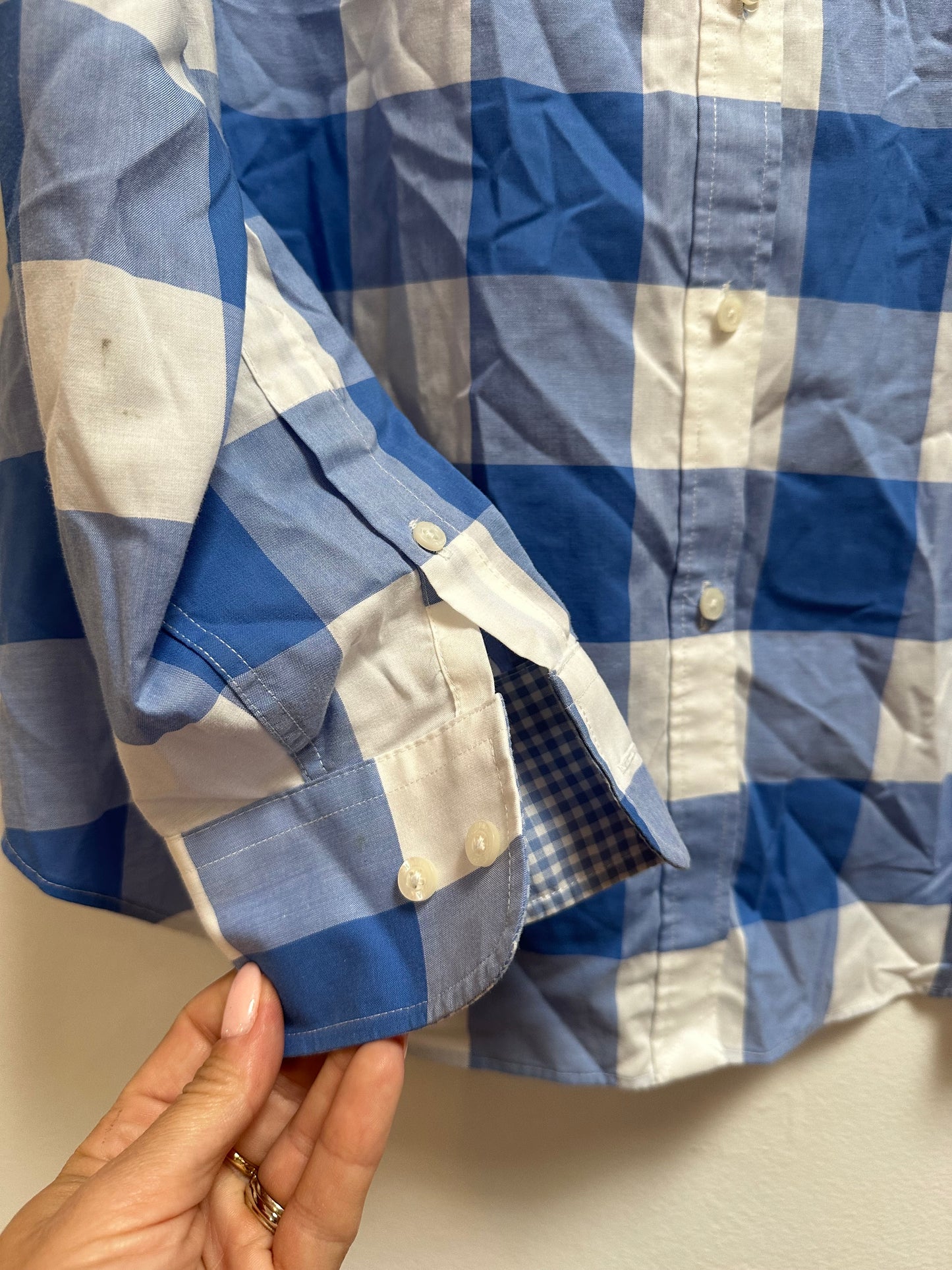 Chaps Blue Checkered Shirt, Boys Size L (approximately age 13-14), 100% Cotton