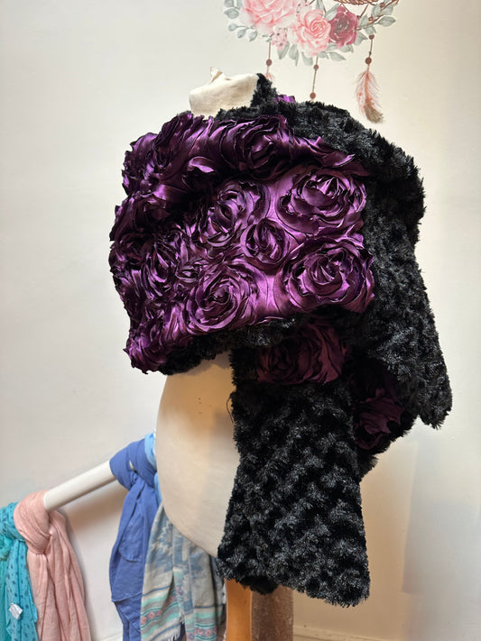 Maxi Winter Shawl with Purple Roses