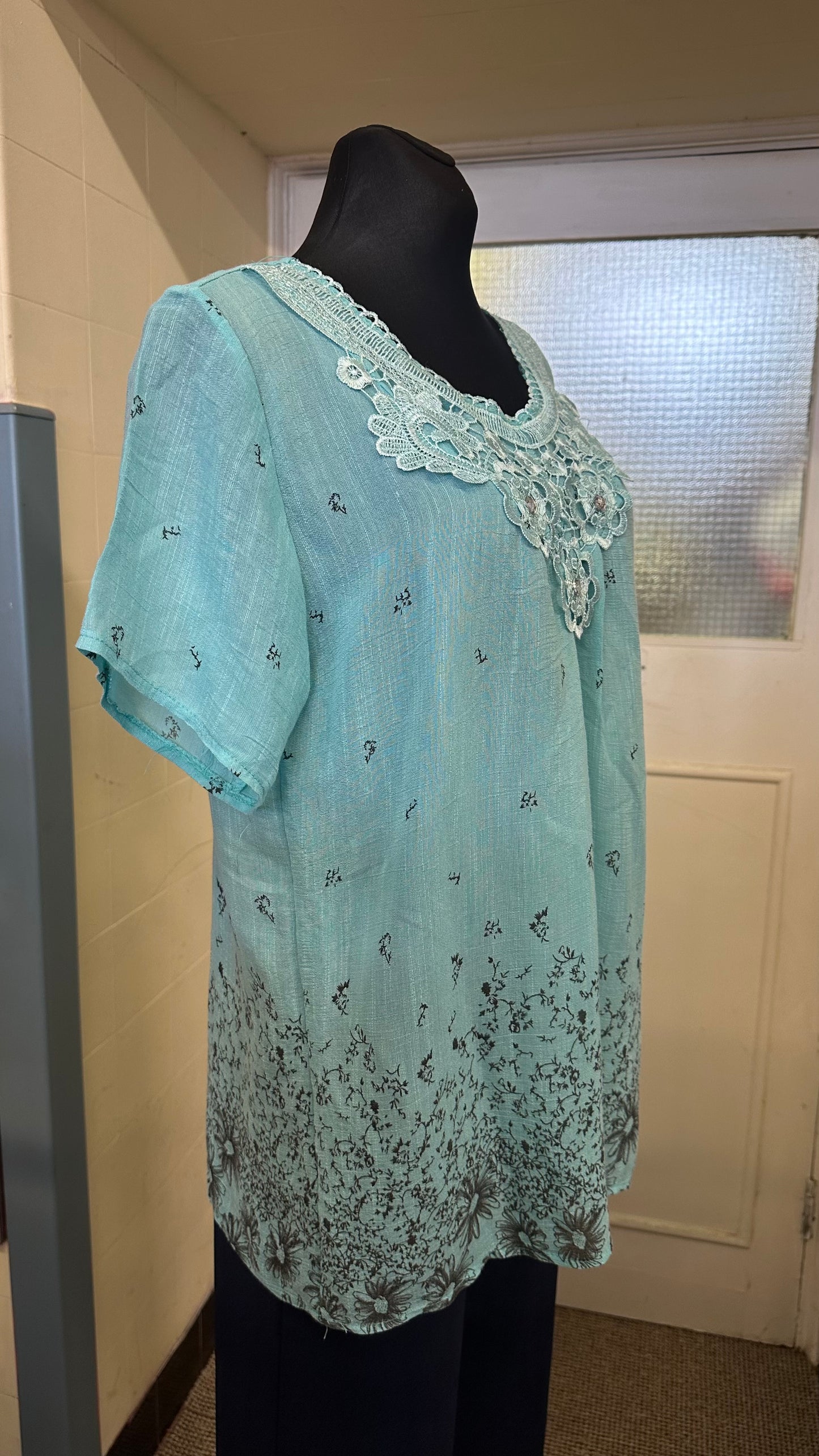 Turquoise 100% Cotton Sparkle Top Best Fit Size L/XL