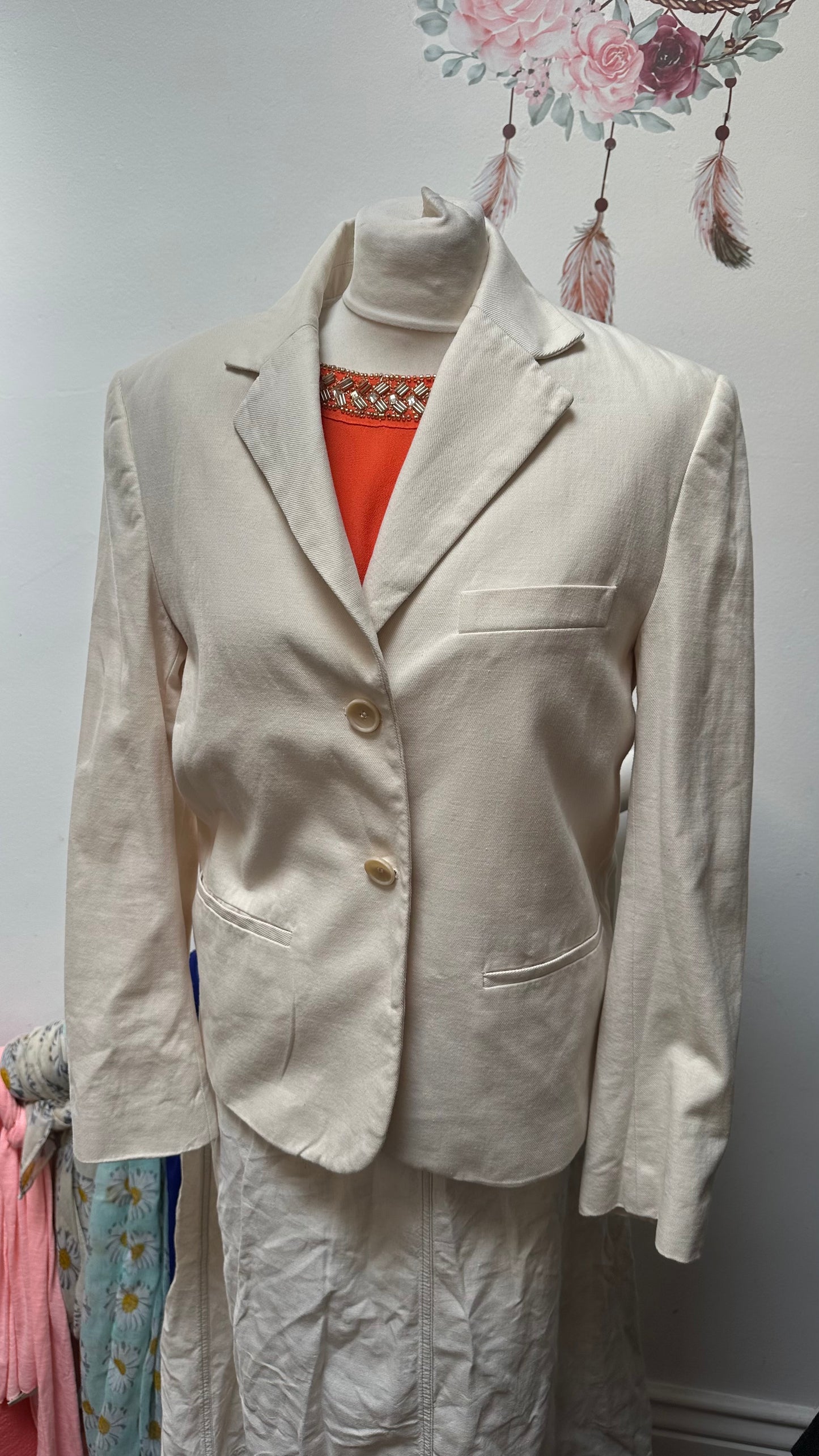 Zara 100% Cotton Off White Summer Blazer Size S
