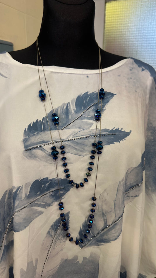 Navy High Shine Beaded Necklace