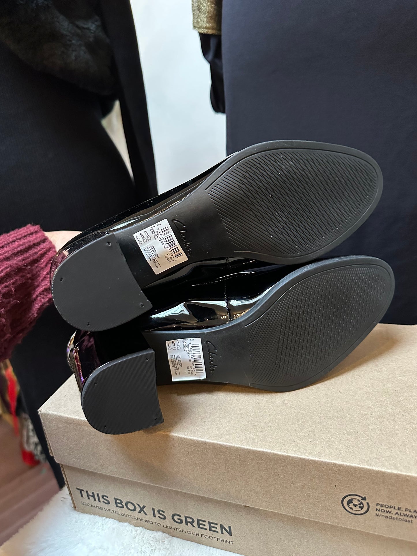 Clarks Patent Low Block Heel New with Box Size 6.5