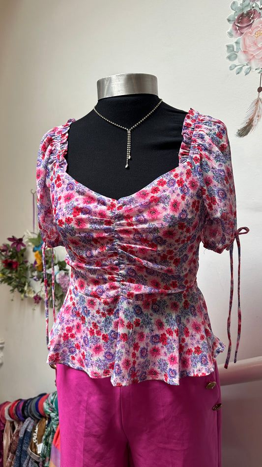 Pink Floral Sweetheart Top Size 8