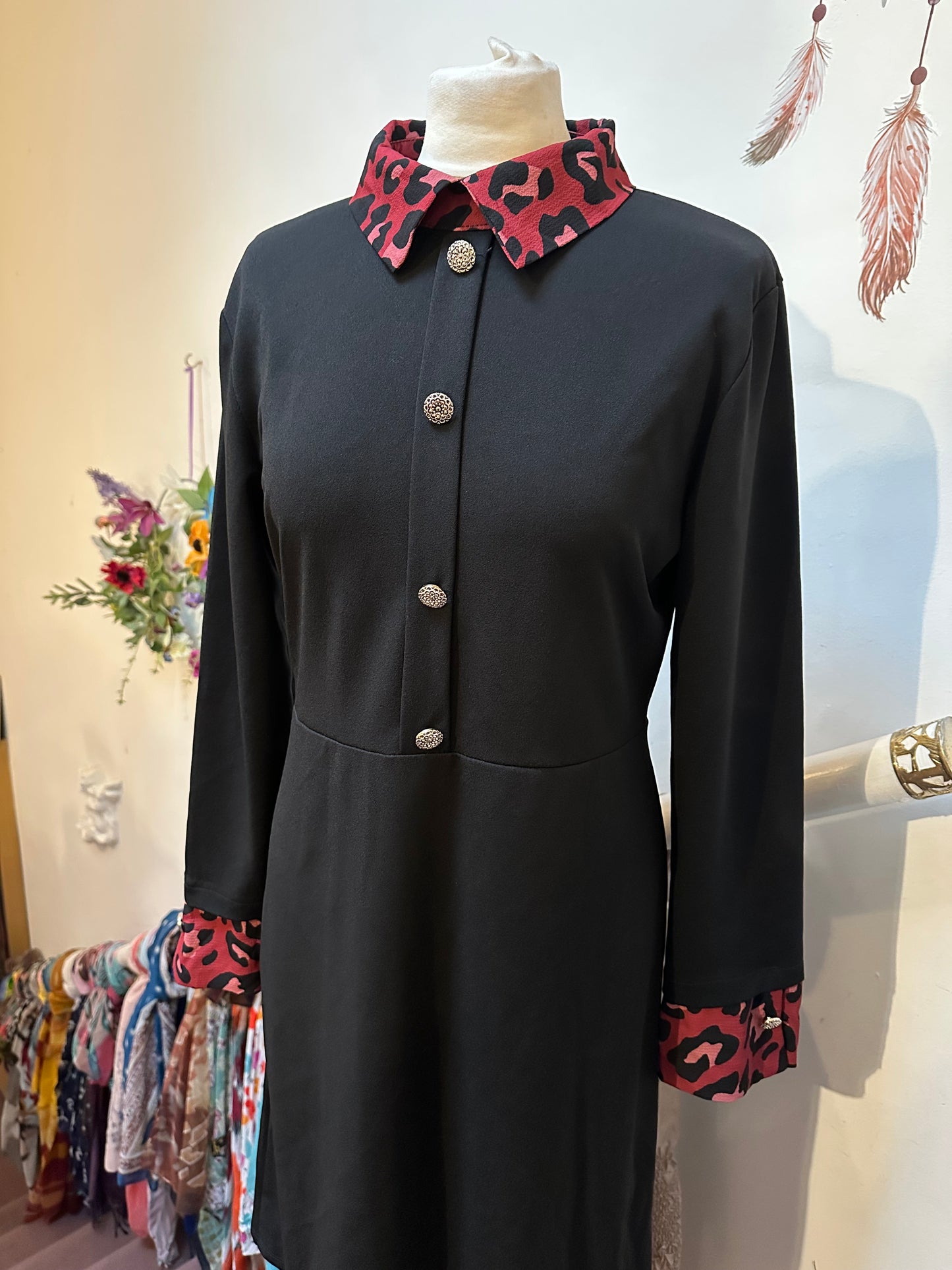 Pala D’oro Black Dress with Burgundy Leopard Print Size S/M