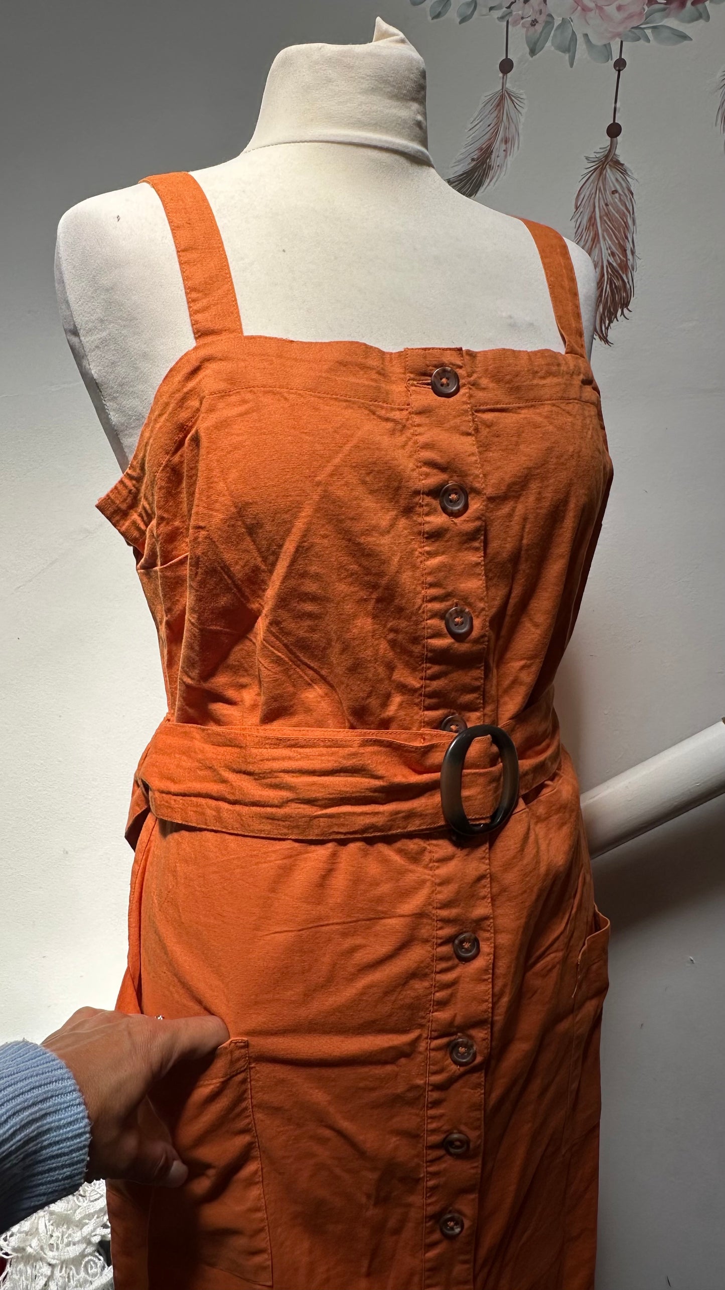 F&F Burnt Orange Cotton/Linen Blend Dress Size 12