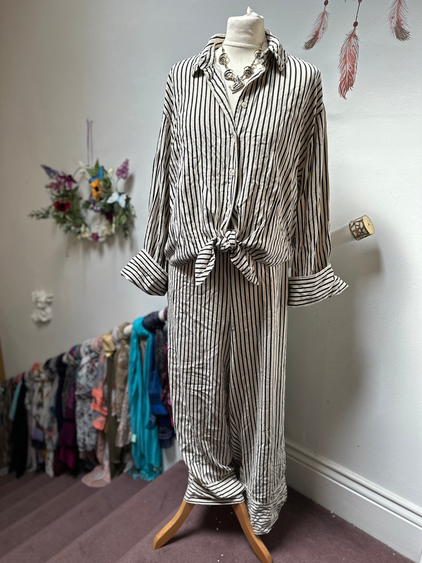 F&F Stripe Shirt with 15% Linen Size 16 Matching Trousers Available