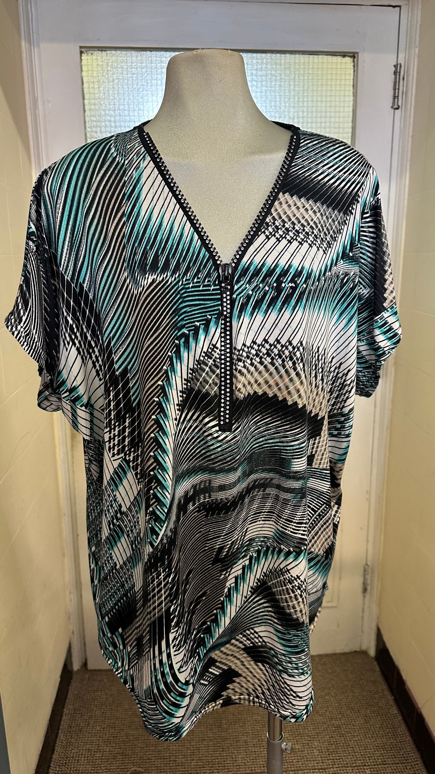 Graphic Print Sparkle Zip Top Best Fit Size L/XL