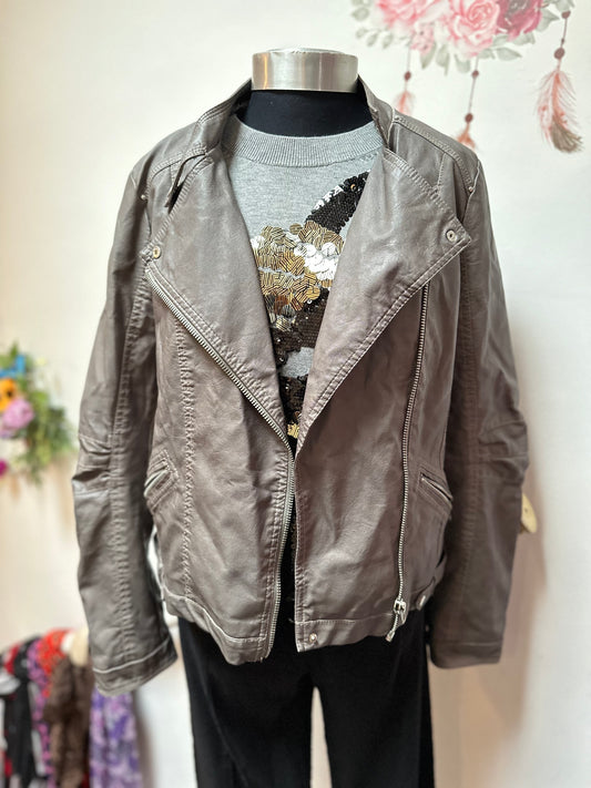 Forever 21 Grey Faux Leather Jacket, Size L