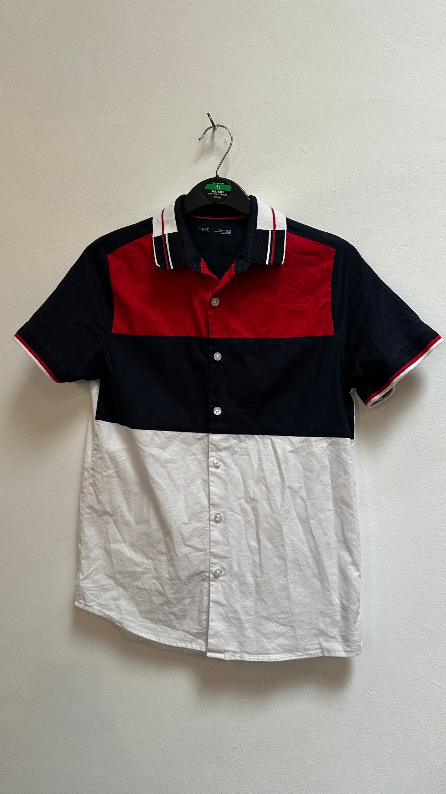 Next Red/Blue/White Short Sleeve Shirt 98% Cotton Age 12