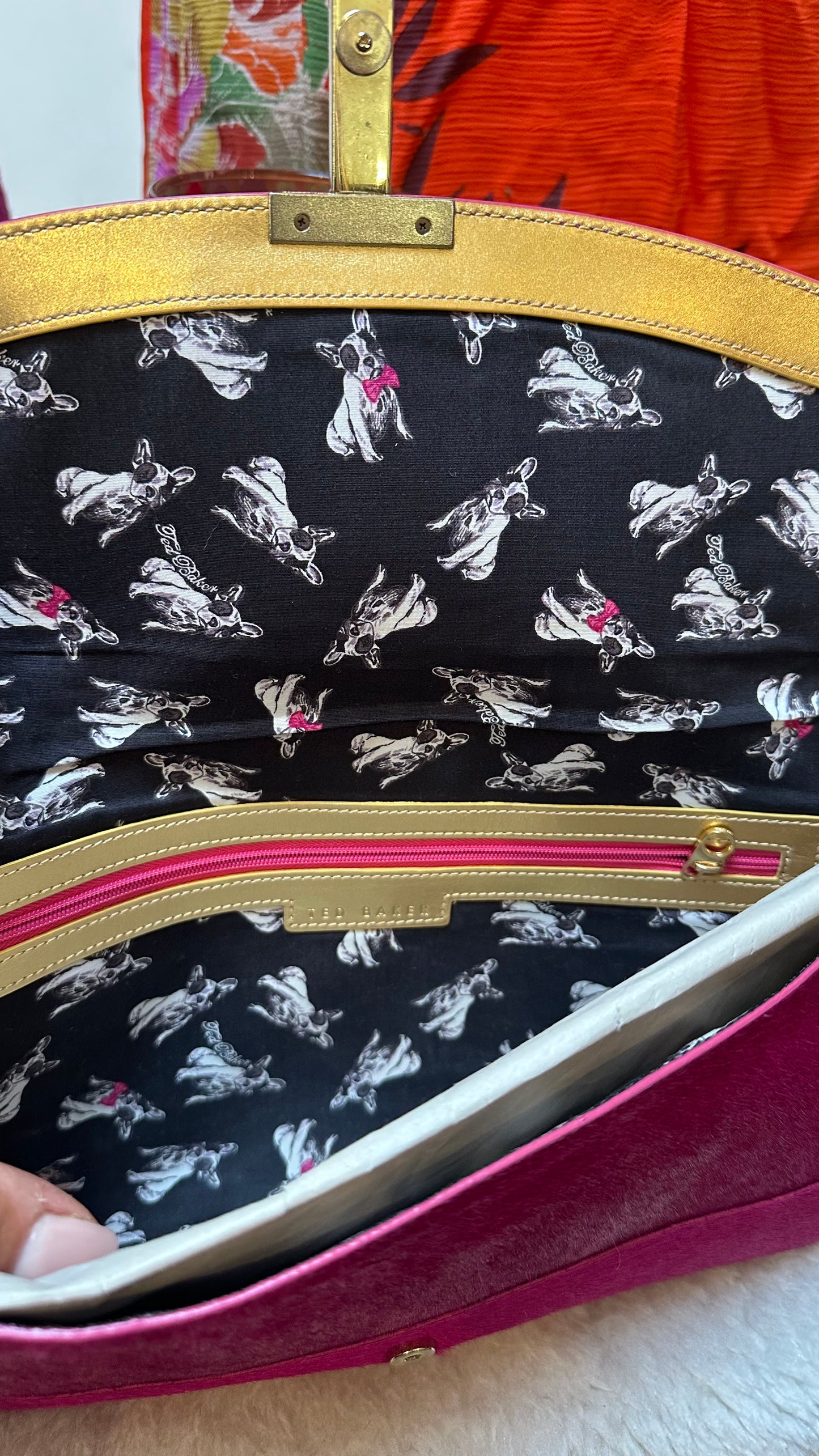 Designer Ted Baker Hot Pink Ciw Hide Clutch with Dustbag (some scratches on the clasp, see last photo)