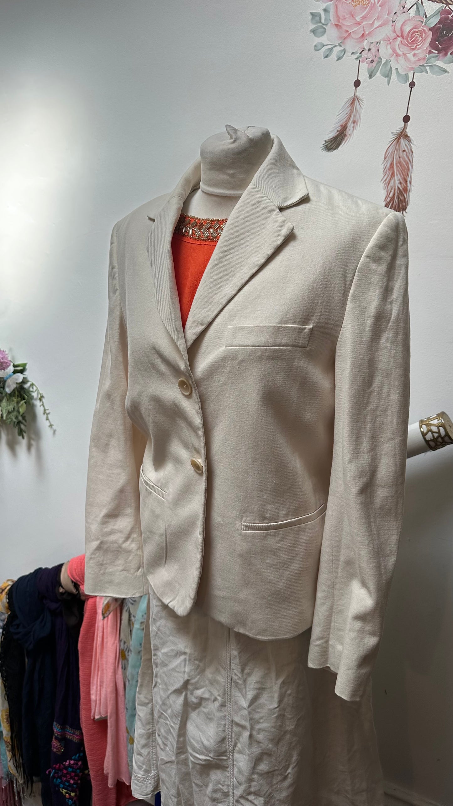 Zara 100% Cotton Off White Summer Blazer Size S