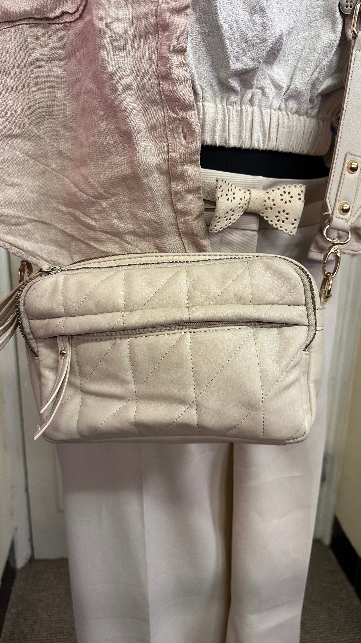 Cream Quilted Crossbody