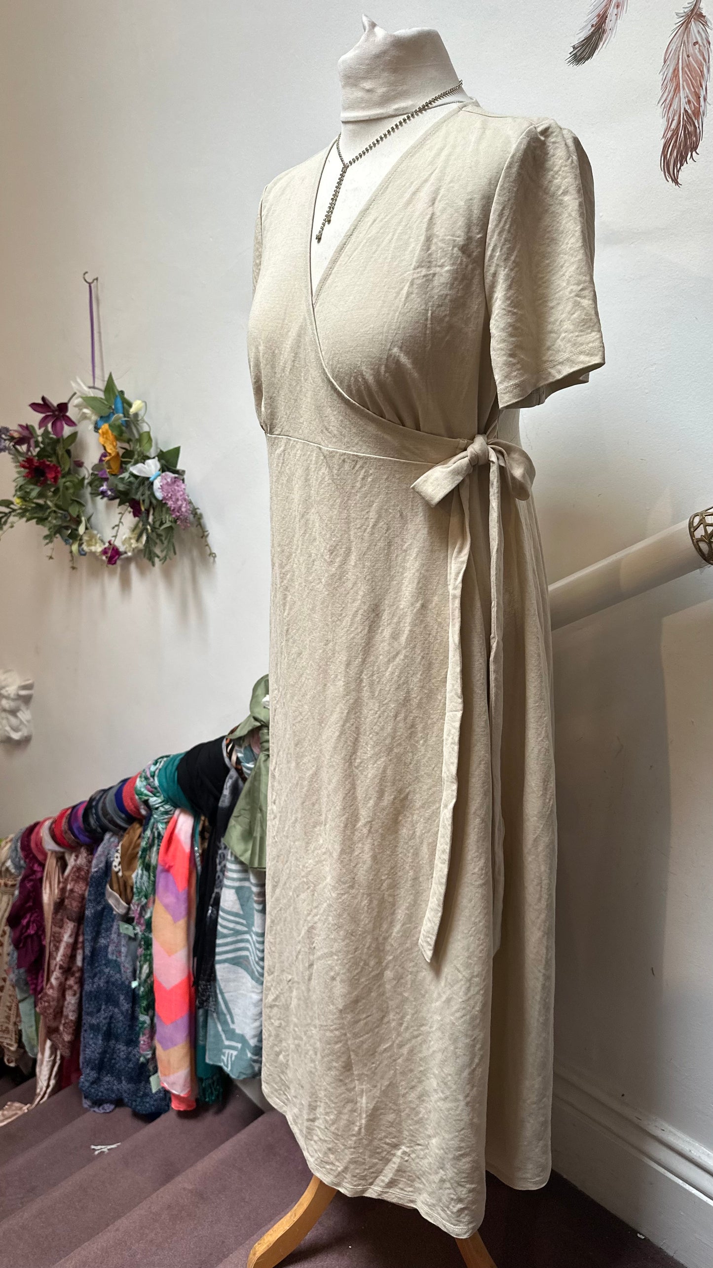 Primark Beige Wrap Dress Size 10