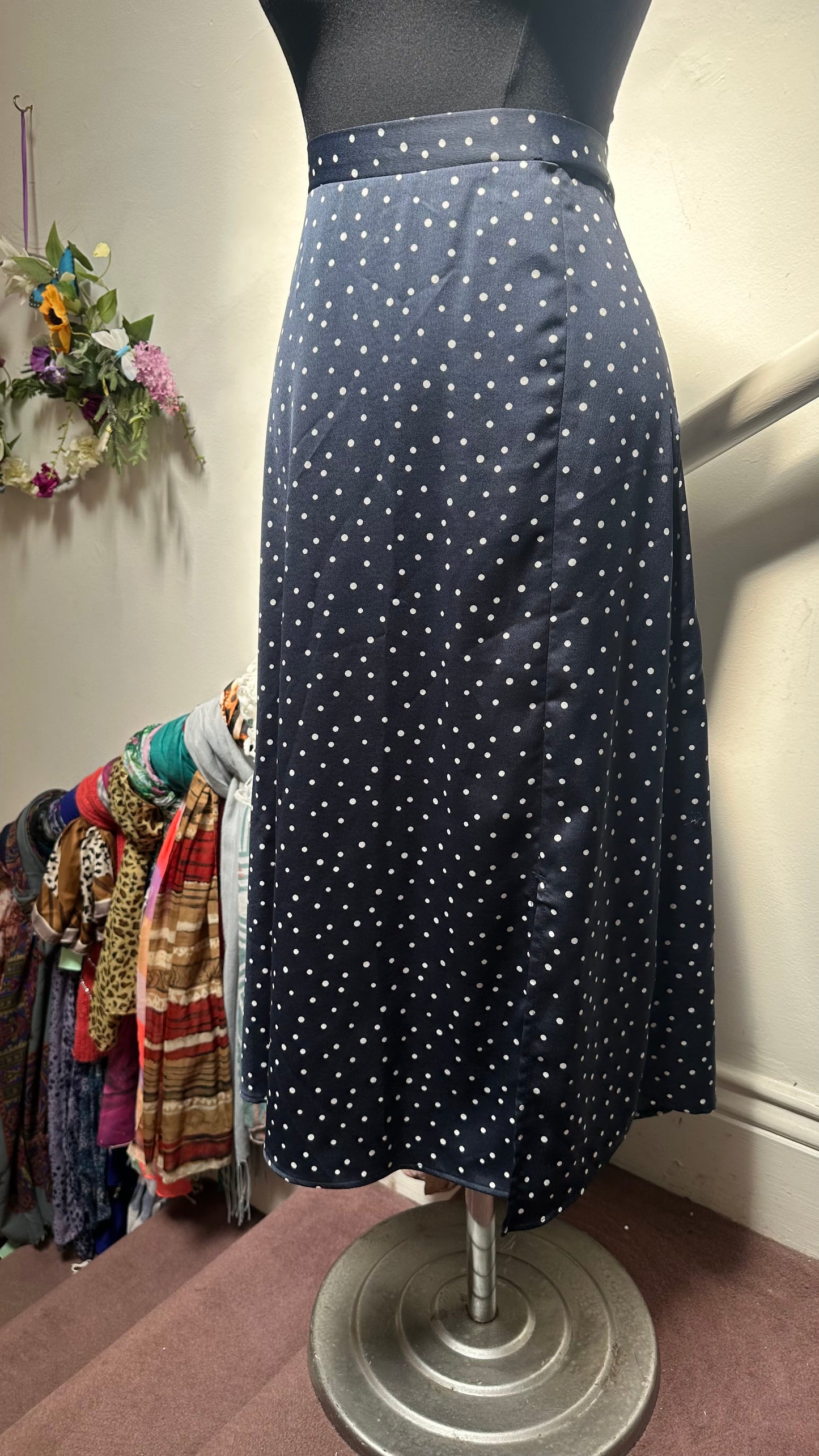 Dunnes Navy Polkadot Skirt Size 12