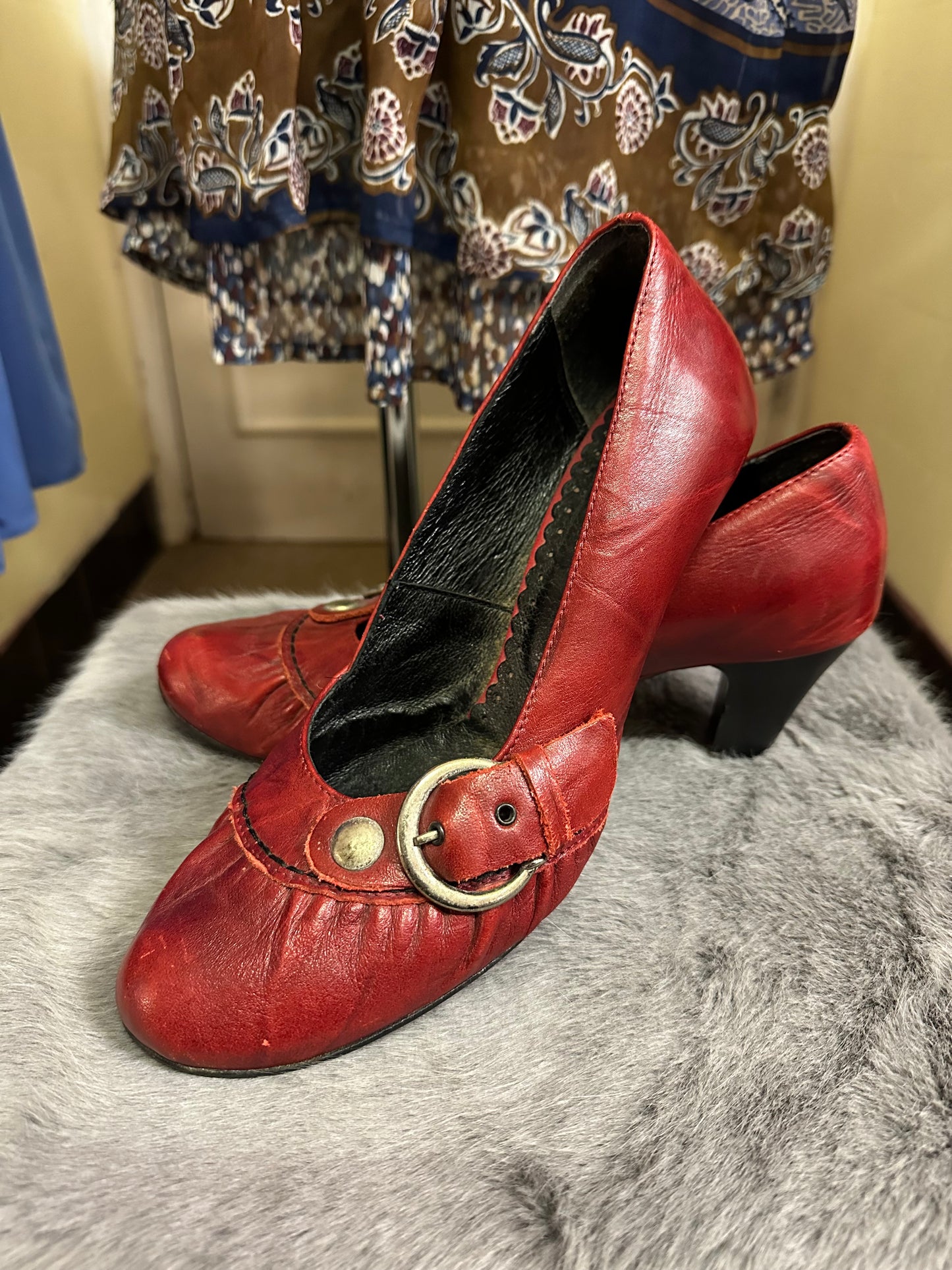 Grodecki Red Leather Pumps Size 6.5 Slightly scuffed on rear, see last photo