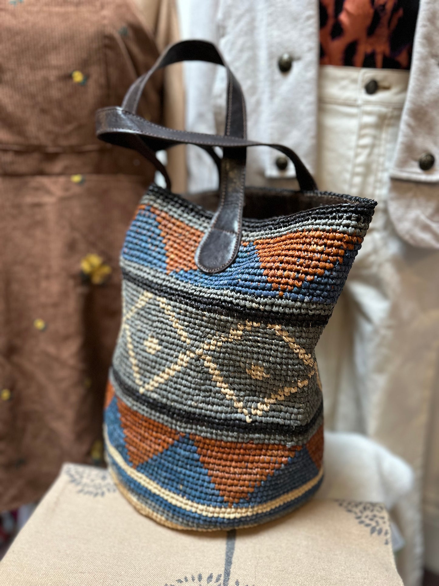 Straw & Leather Bag