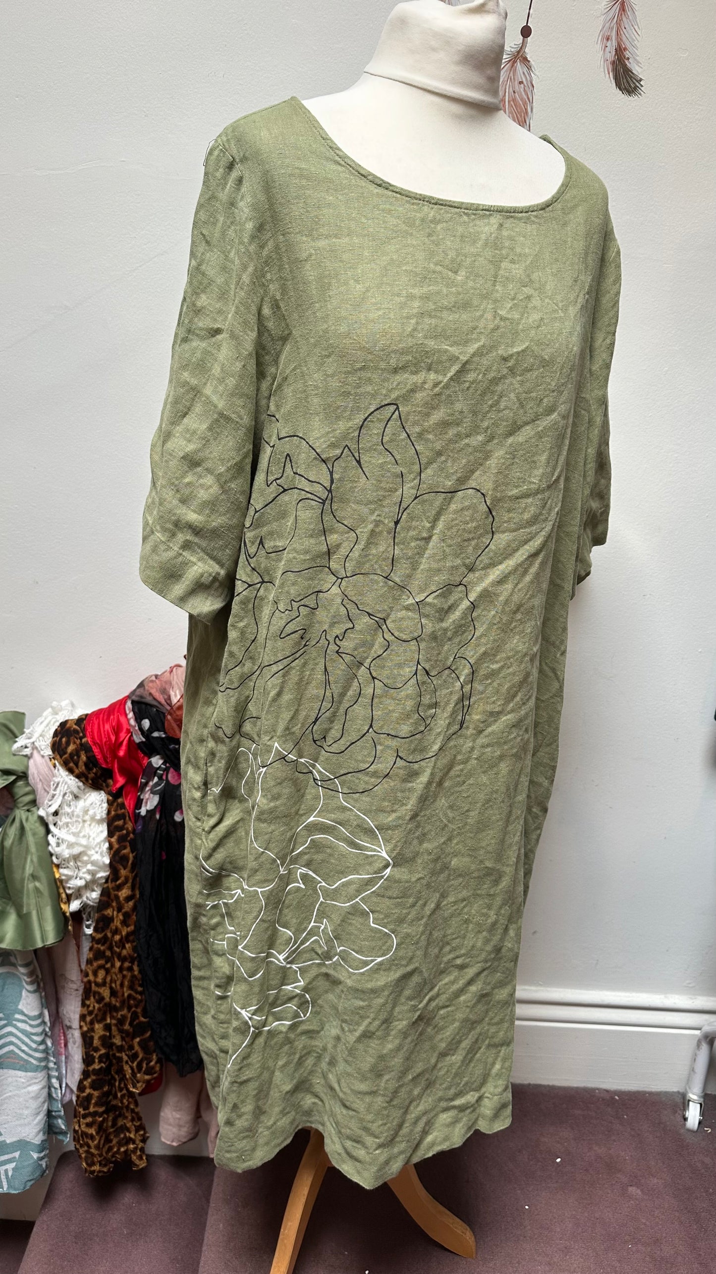 Carolyn Donnelly Green Linen Dress with Pockets Size L RRP €80