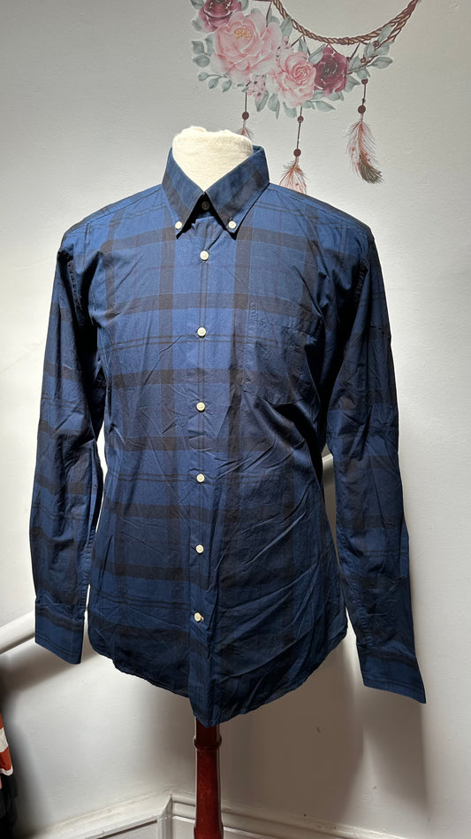 Barbour Blue Tartan Shirt 100% Cotton Size XL but more like L/XL
