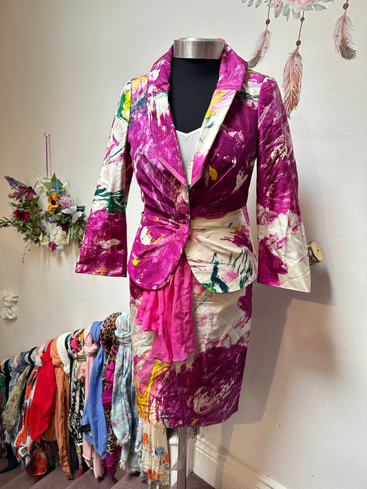 Designer Renato Nucci 2 Piece Silk Skirt Suit, Jacket Size 8 Skirt Size 10