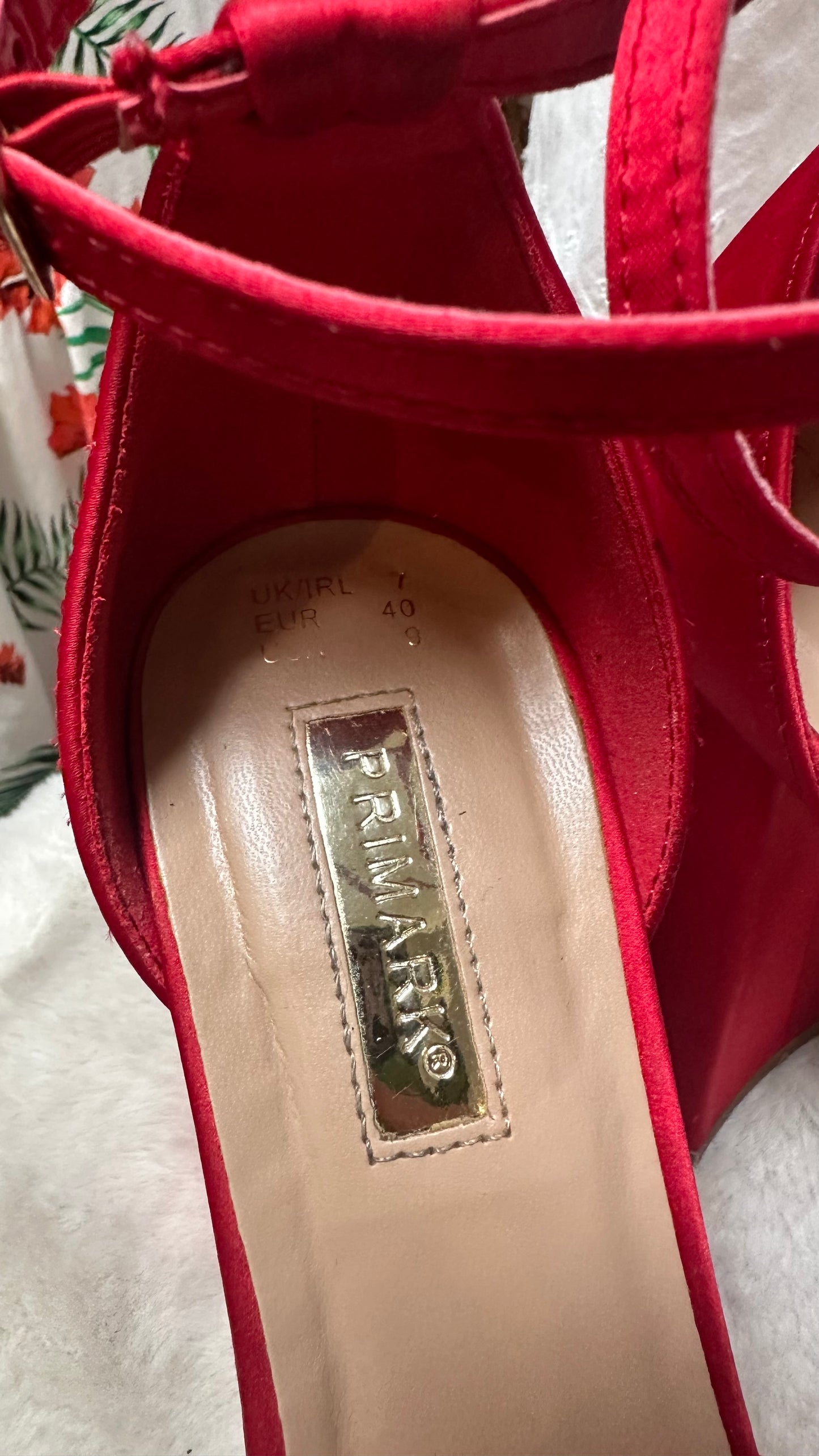 Primark Red Satin Platforms Size 7 (Small Mark on tie, see last photo)