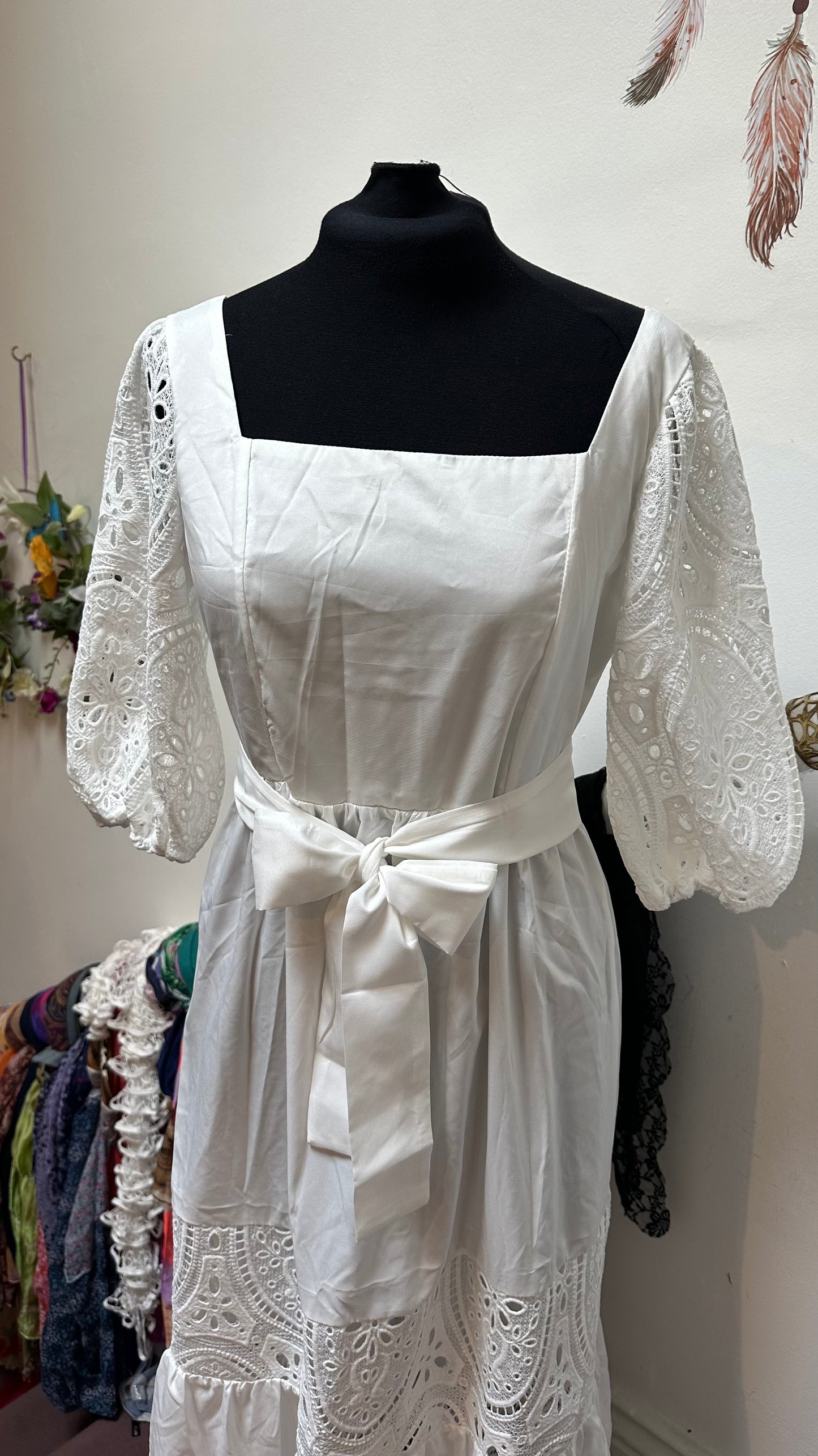 White Broderie Lace Dress Size M