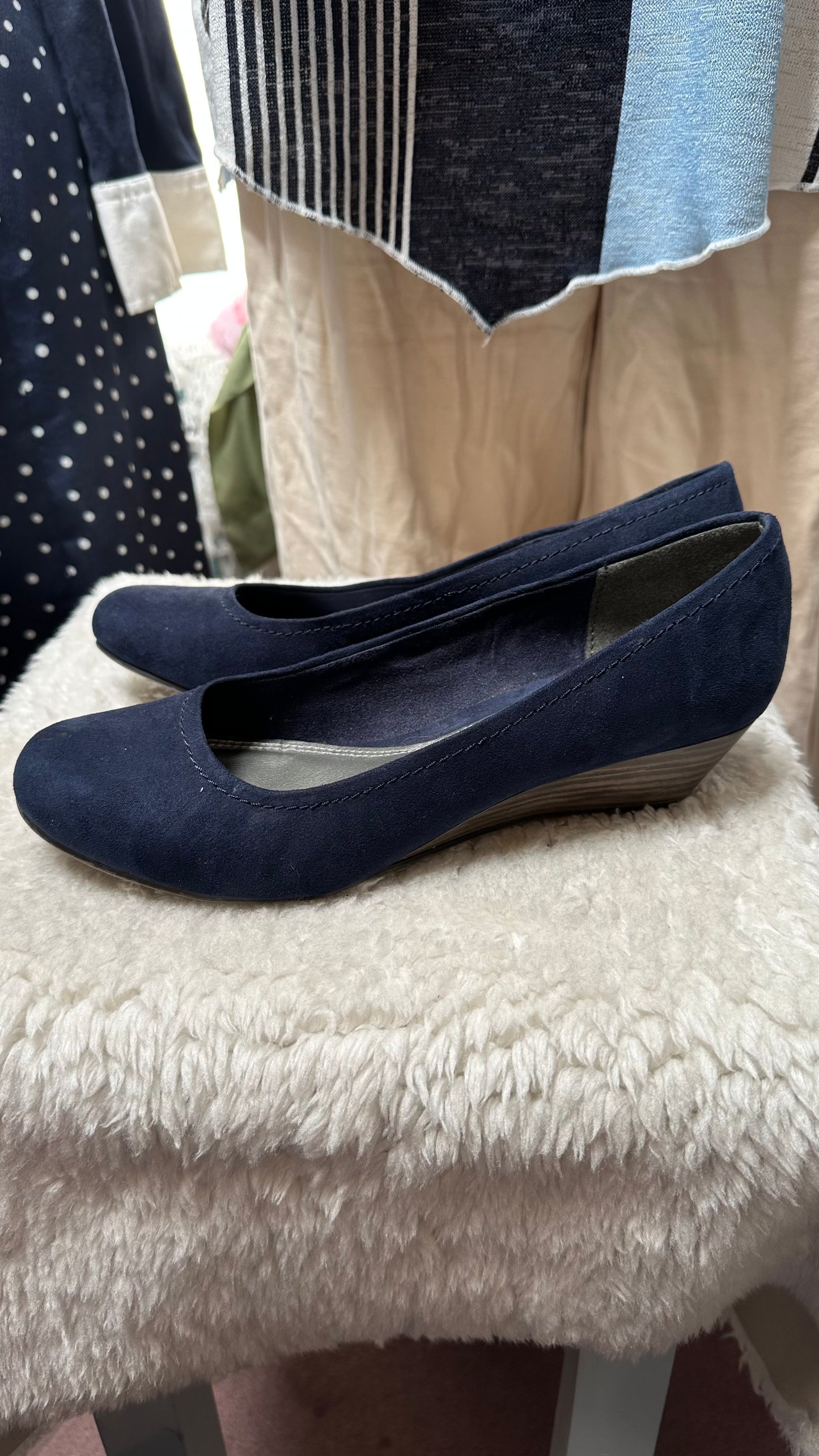 Marco Tozzi Navy Wedge Shoes Size 6 (EU 39)