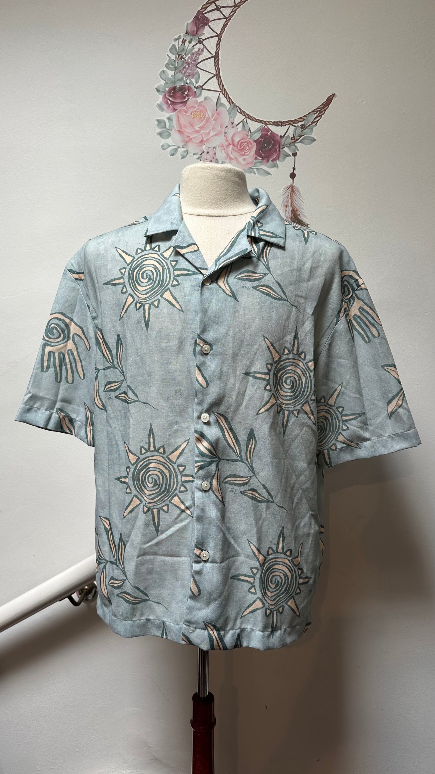 Zara Mint Green Printed Shirt Size M Loose Fit