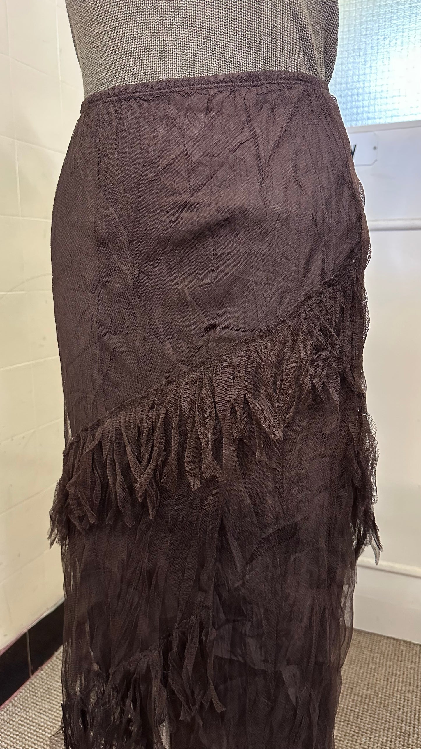 Vintage Regine Chocolate Brown Fringed Skirt Best Fit Size M