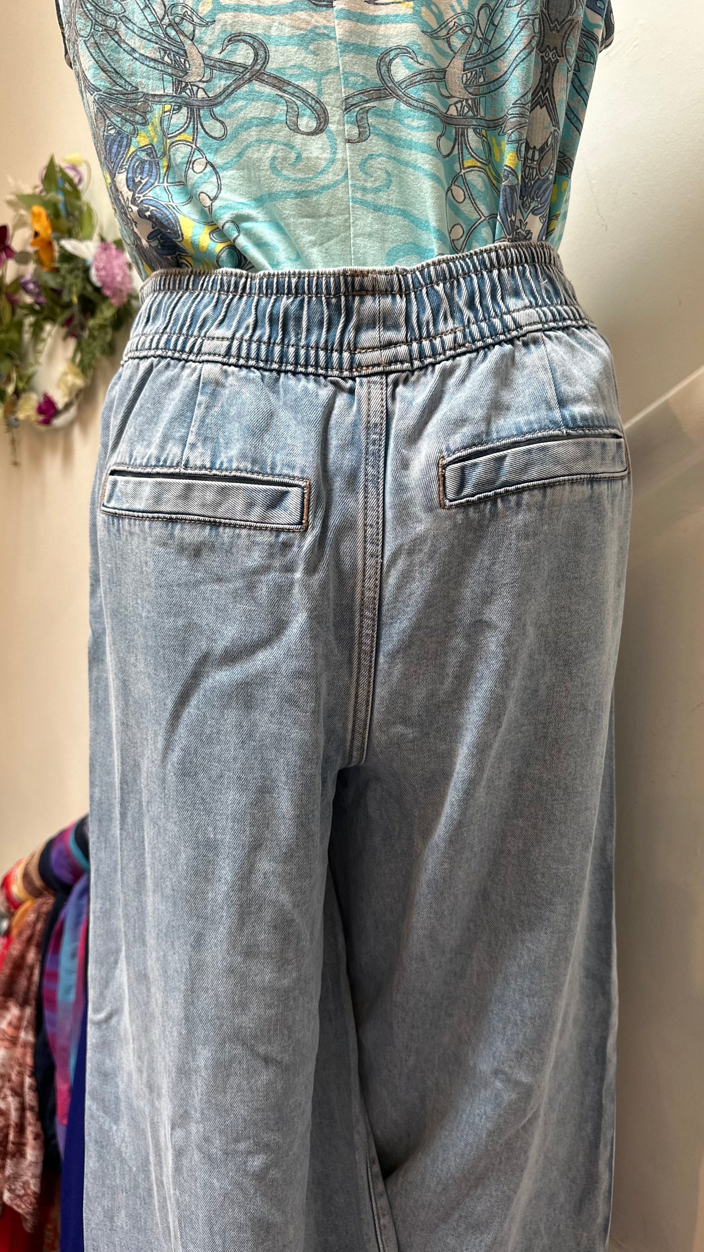 River Island Wide Leg Chino-Style Denim Trousers Size 12