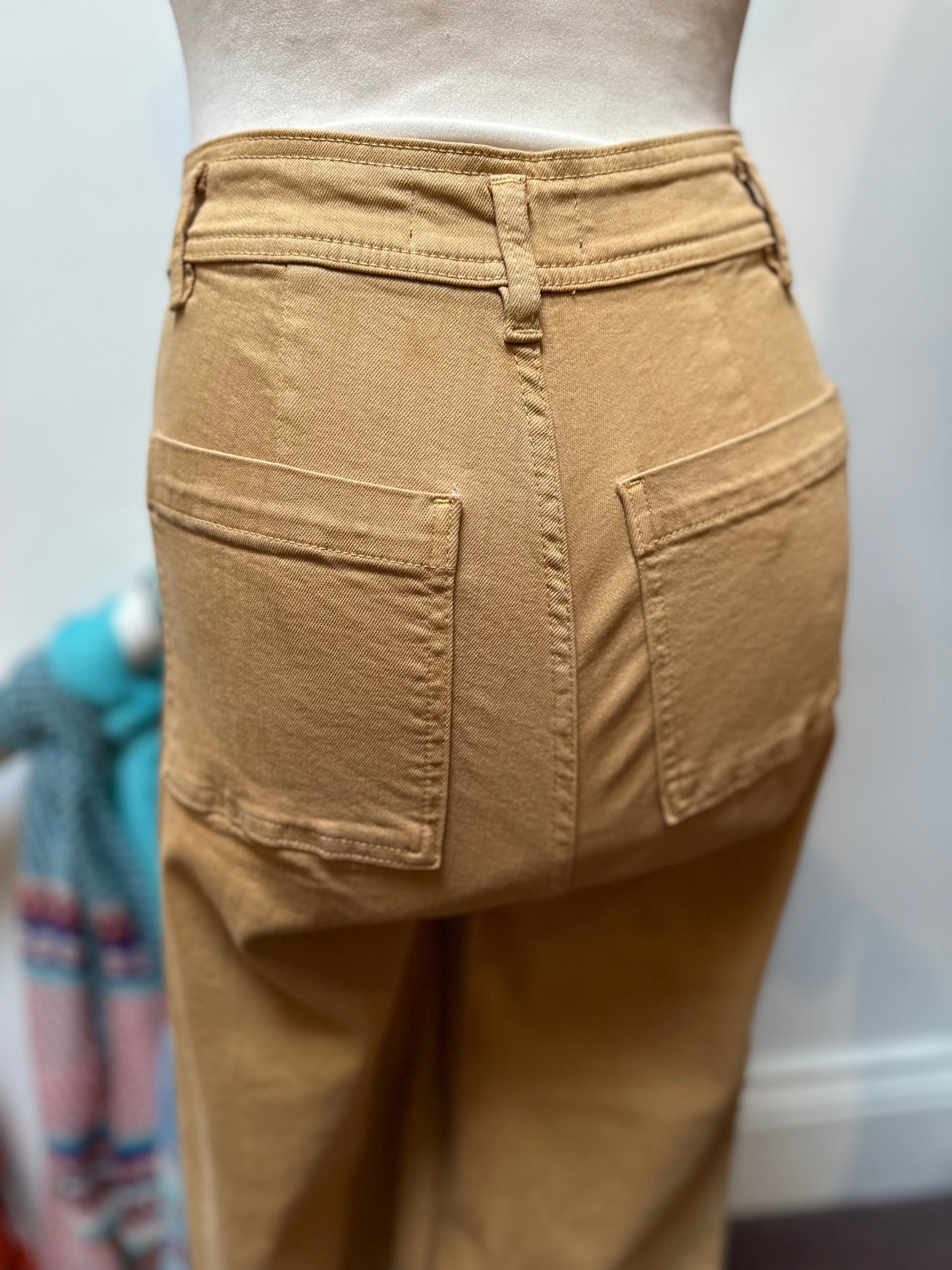Denim Co Tan Fray Cropped Wide Leg Jeans Size 8 Stretchy