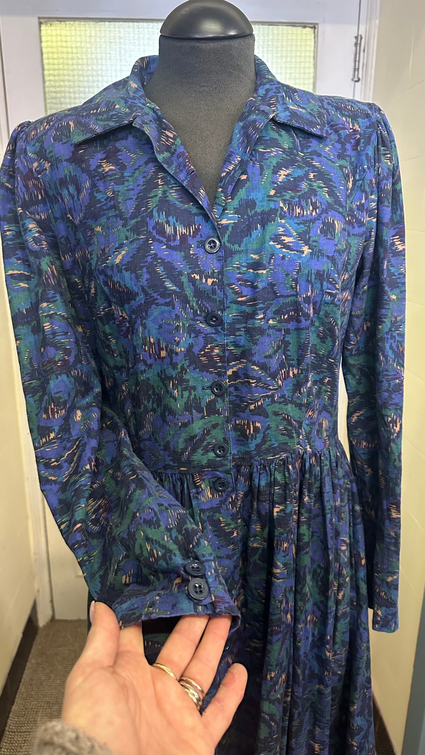 Rare Find Vintage Laura Ashley Cotton Dress with Pockets & Shoulder Pads Best Fit Size 10 (missing 4 buttons) Approx. 4 inches in the hem so could easily be let down. Pictures don’t do it justice! €50 or best offer