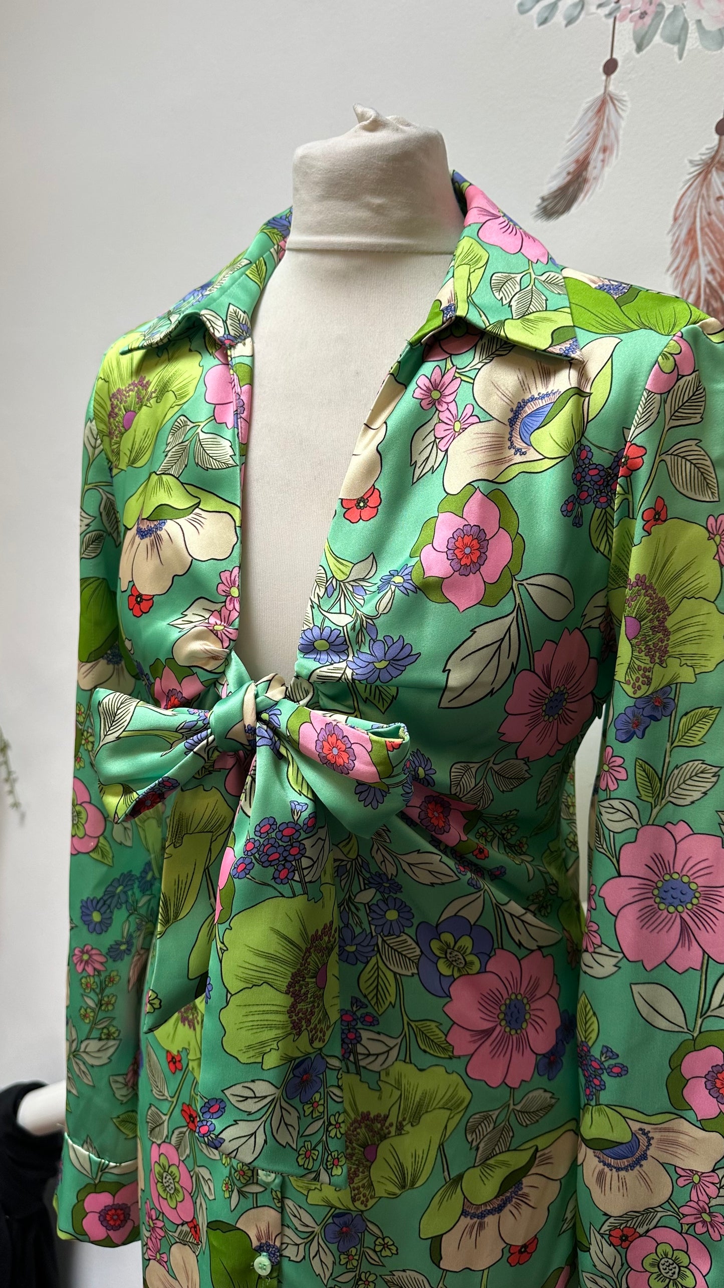 Zara Green Floral Satin Dress Size M (small fitting)