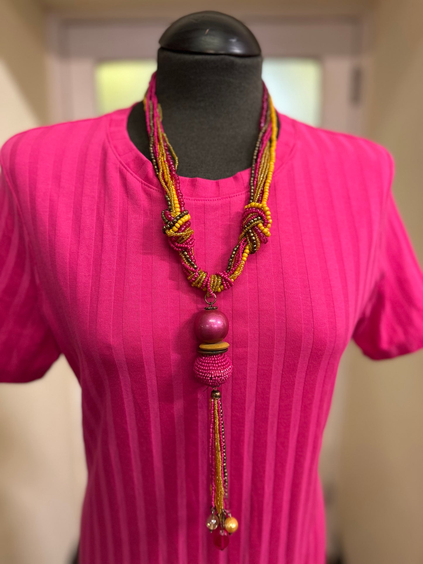 Pink Tassel Beaded Necklace