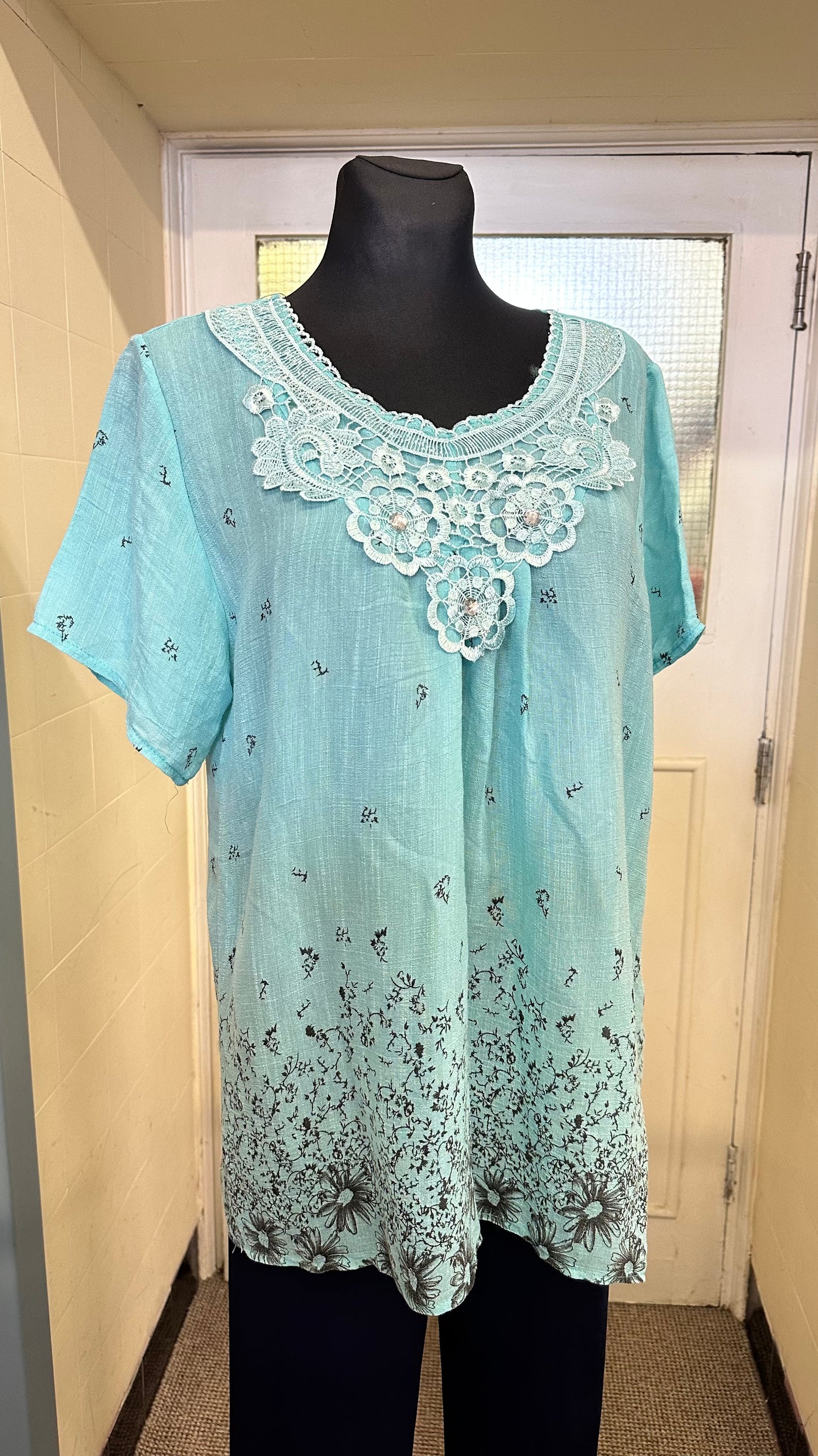 Turquoise 100% Cotton Sparkle Top Best Fit Size L/XL
