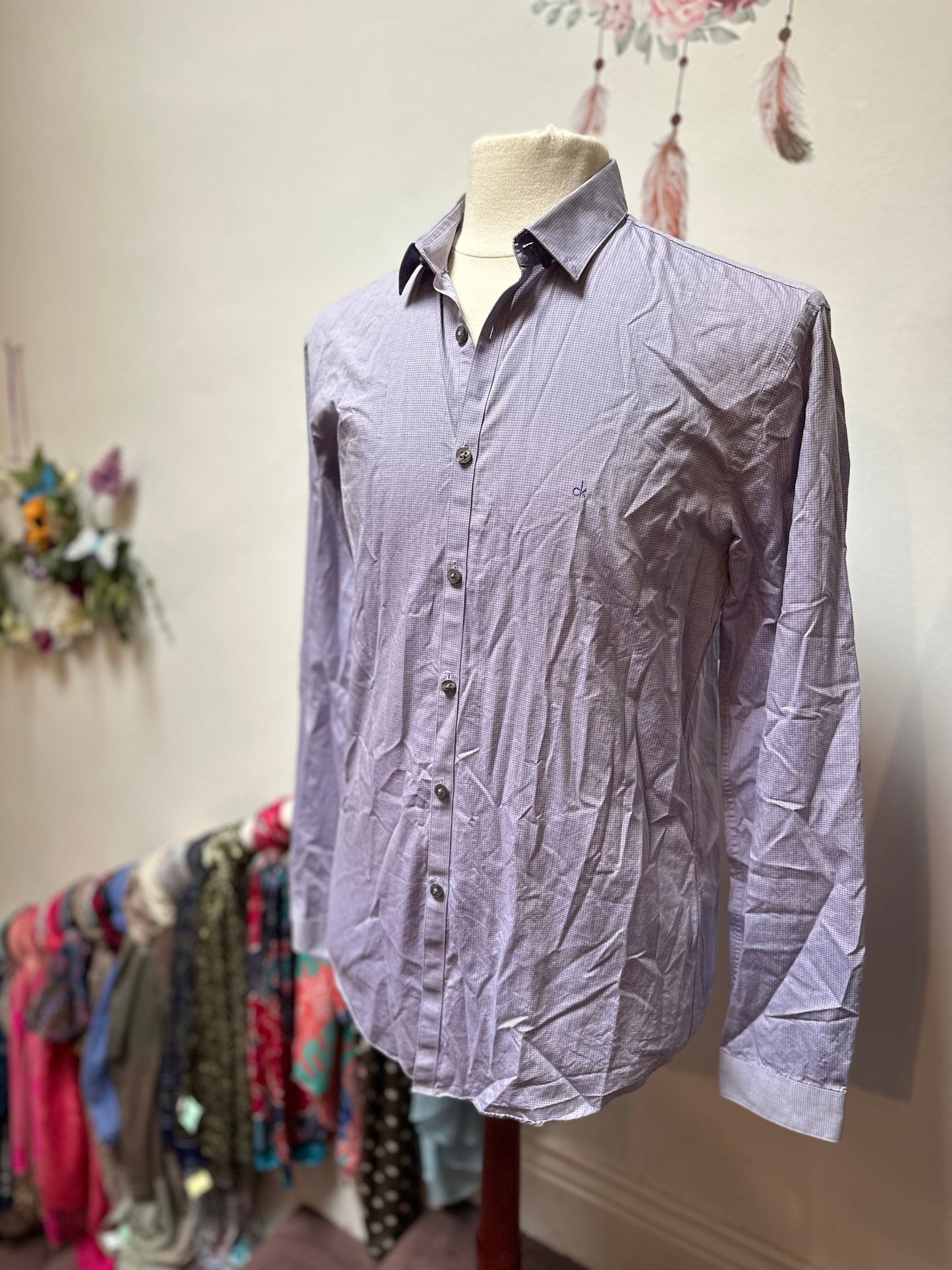 Designer Calvin Klein Lavender 100% Cotton Shirt Best Fit Size L