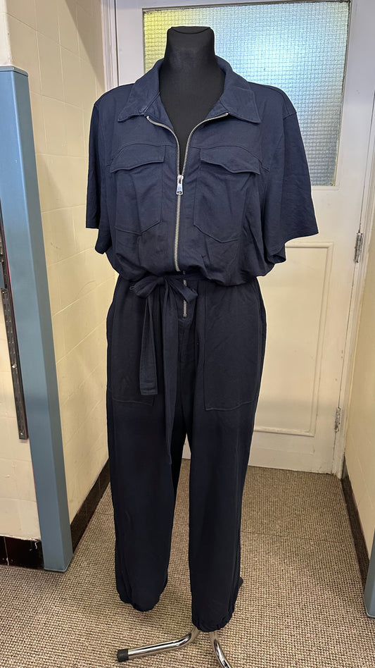 Next Navy Belted Flattering Jumpsuit Size 20
