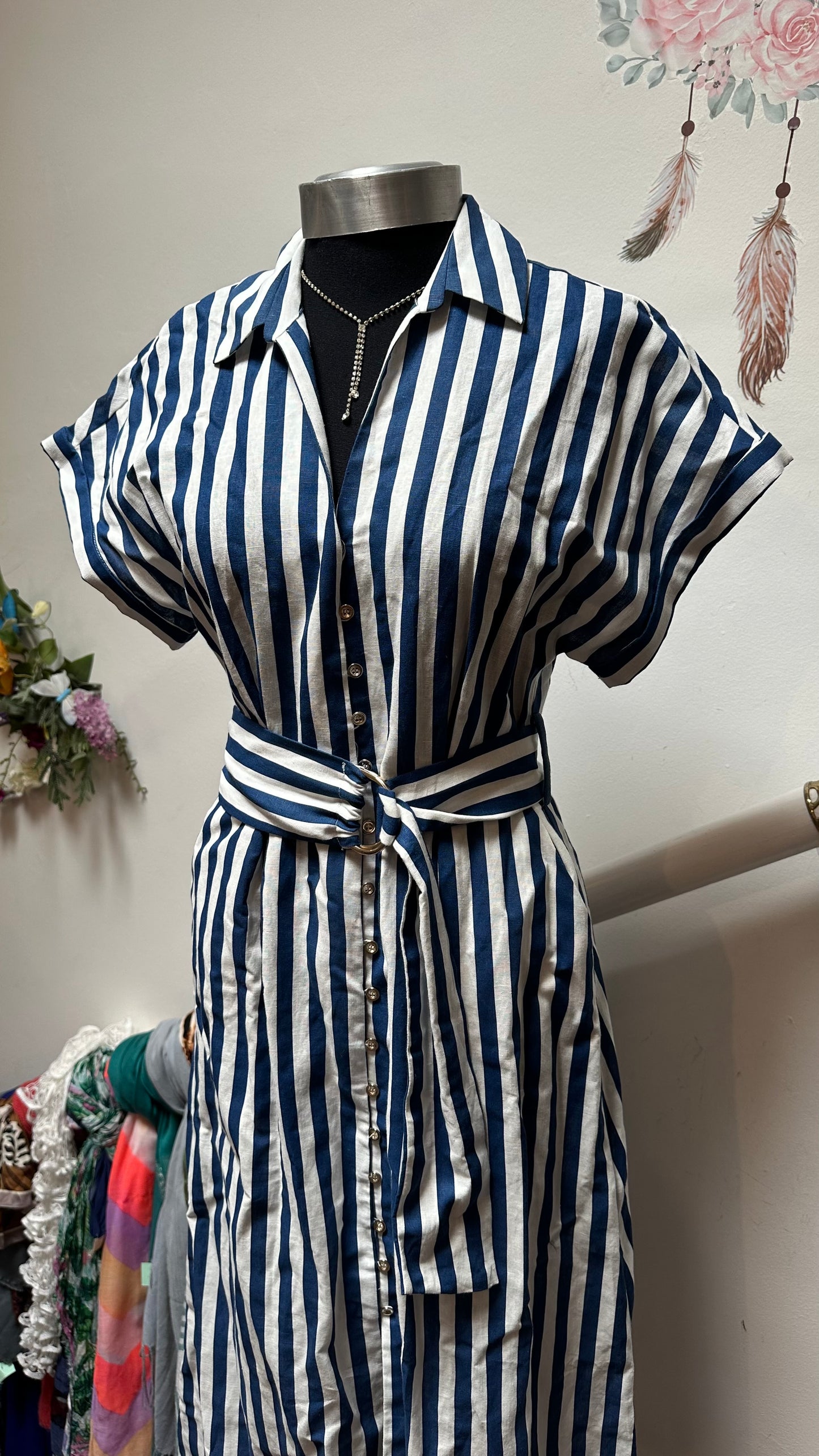 Zara Stripped Dress Linen/Cotton Blend Size S