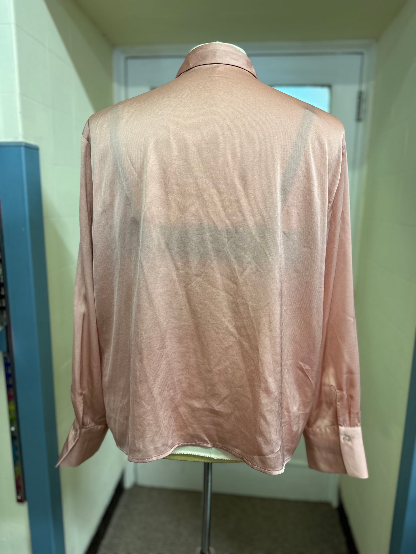 Boohoo Blush Pink Blouse with detachable Pussybow, Size 24