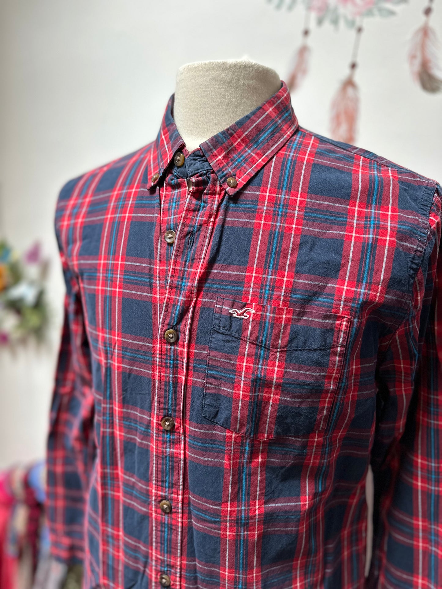 Hollister Red Plaid Shirt Size L 100% Cotton
