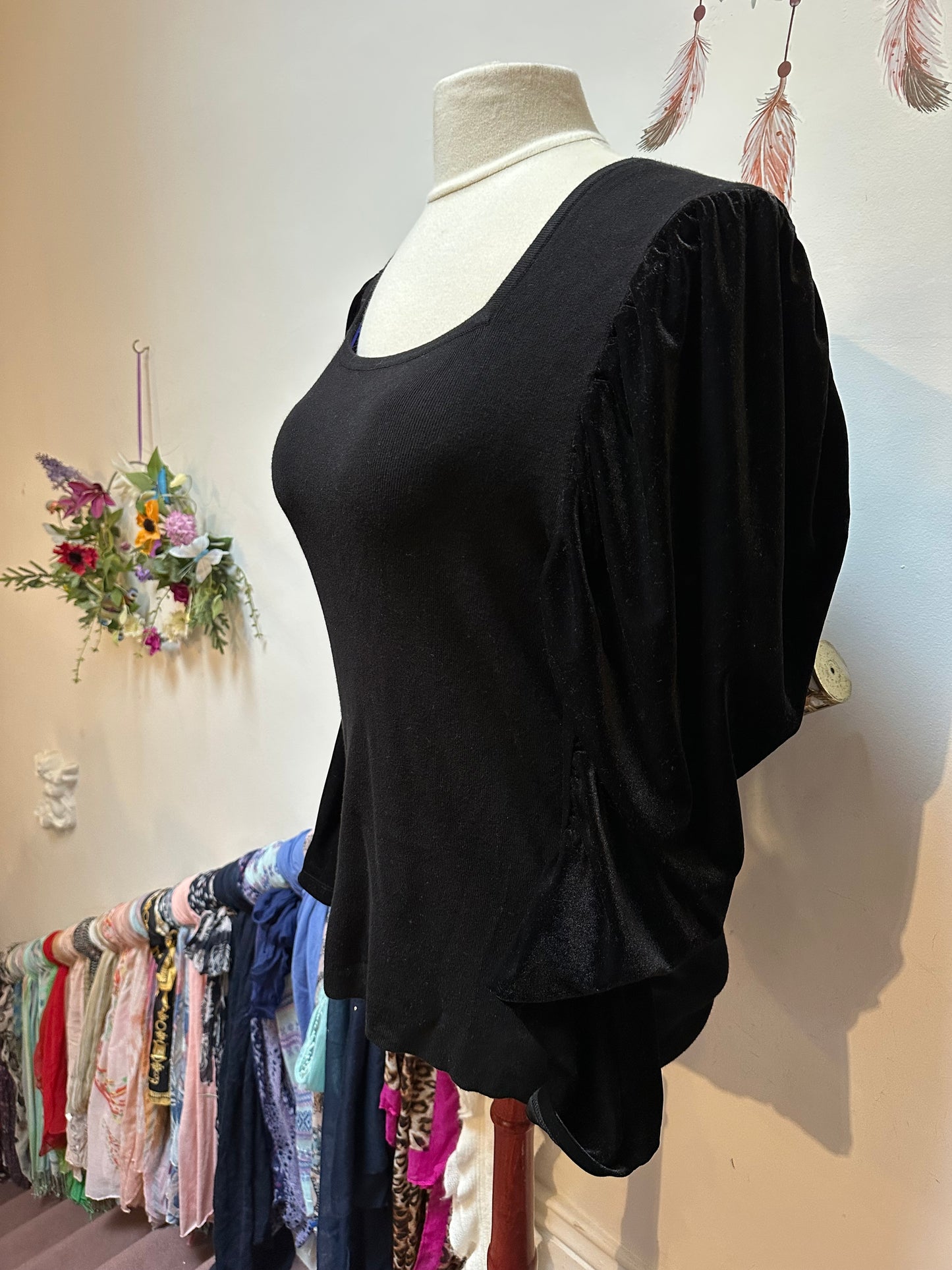 Monsoon Velvet Sleeves Top Size XL