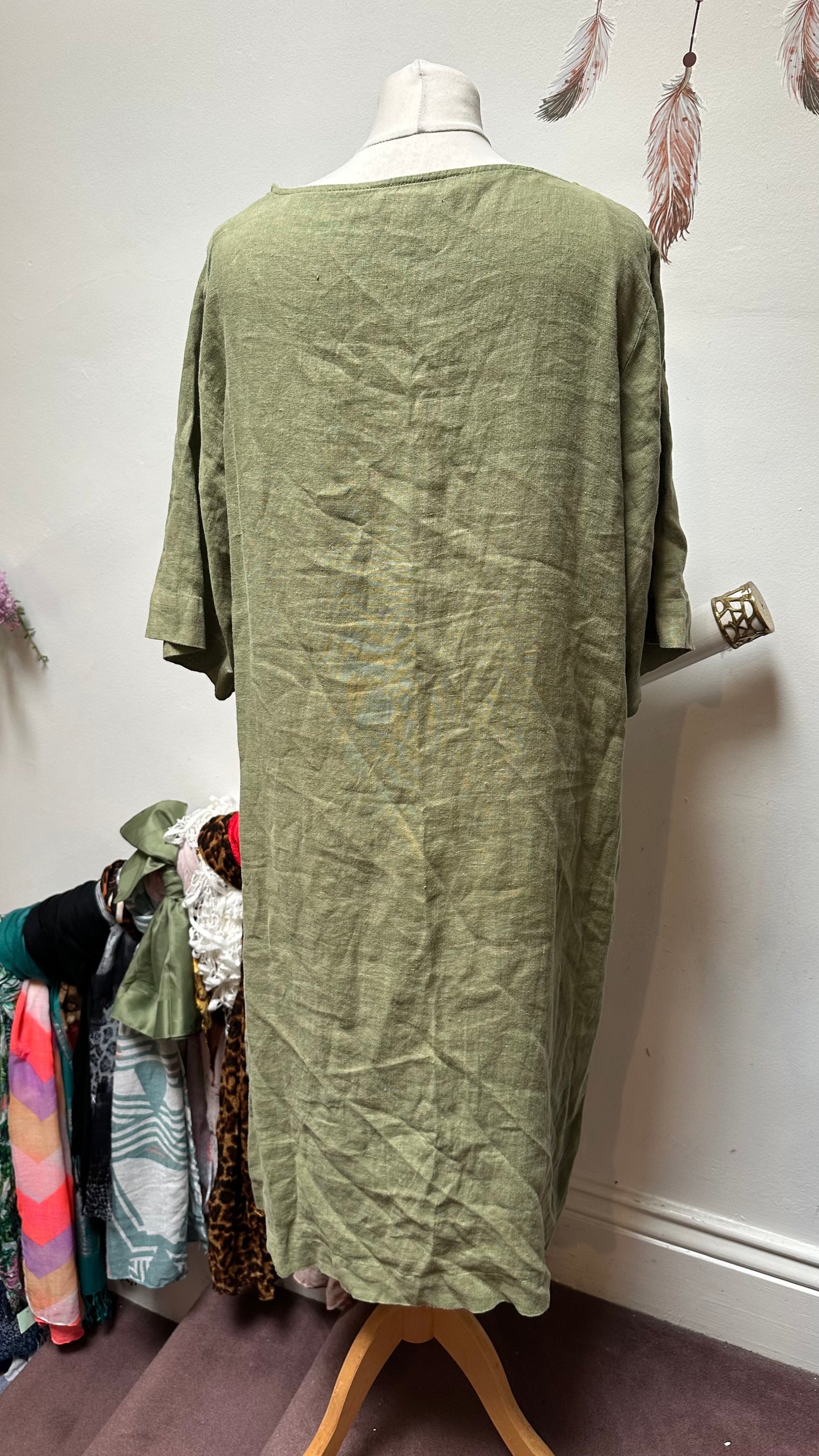 Carolyn Donnelly Green Linen Dress with Pockets Size L RRP €80