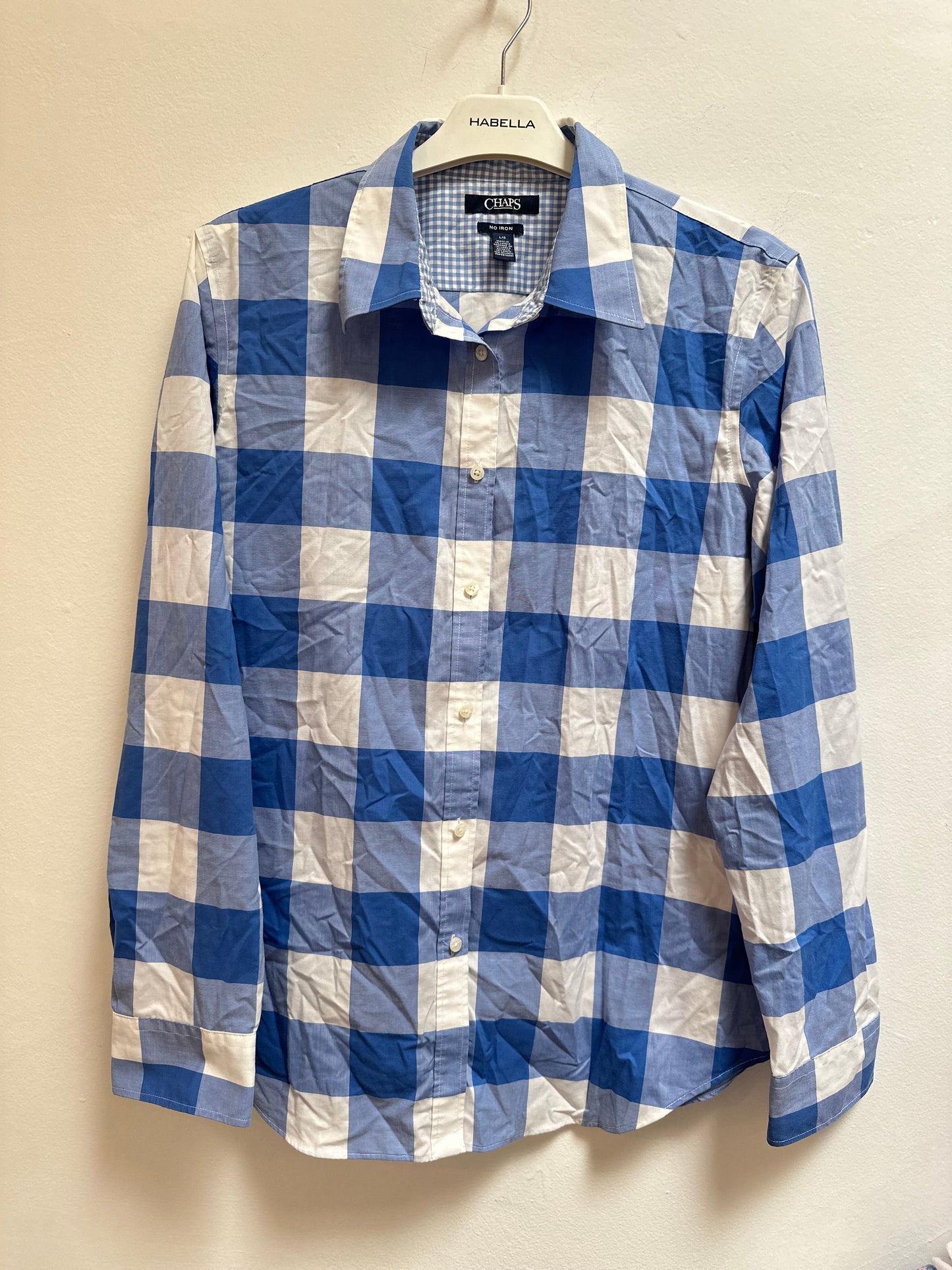 Chaps Blue Checkered Shirt, Boys Size L (approximately age 13-14), 100% Cotton