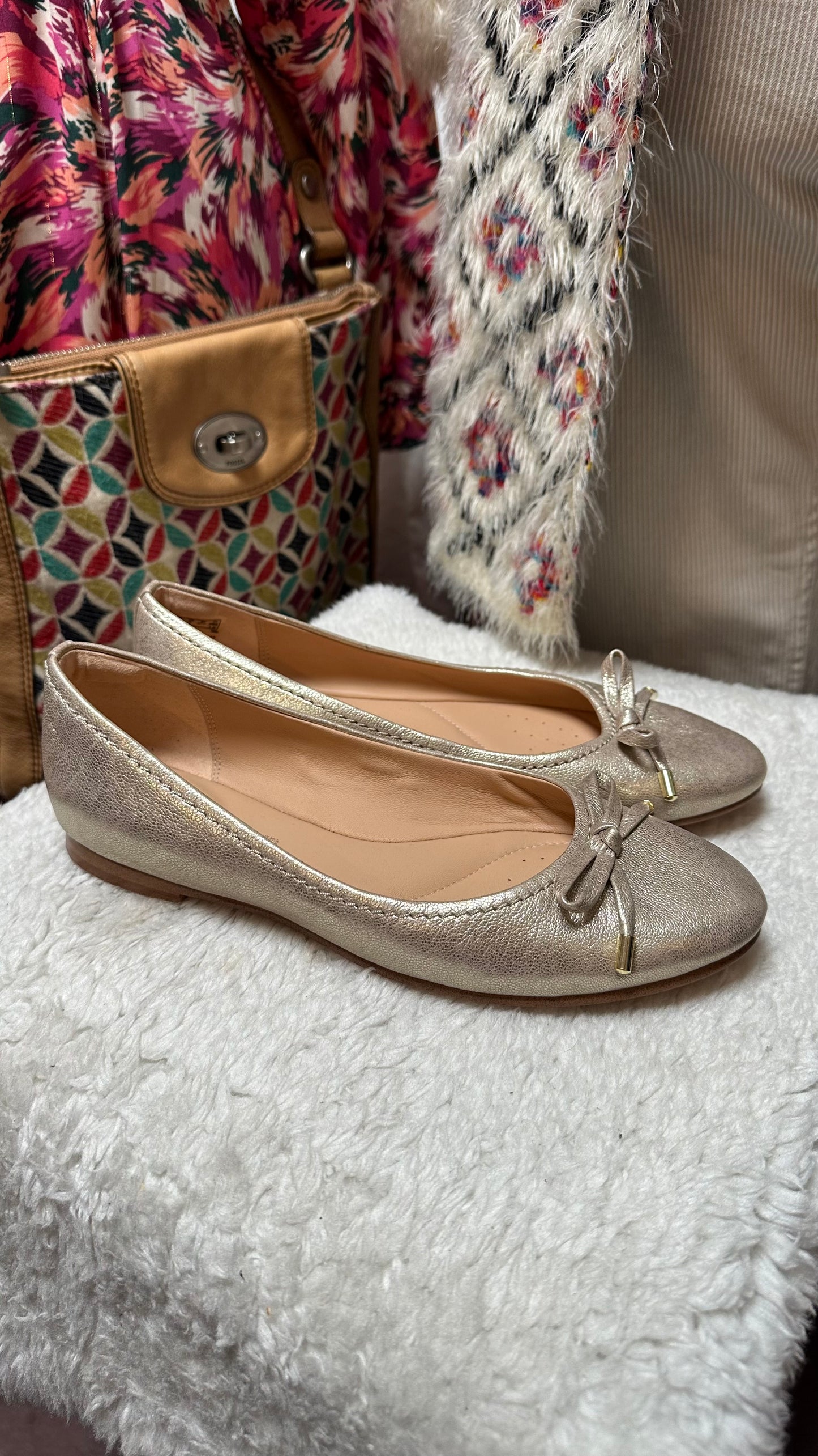 Clark’s Gold Ballerinas As New Size 4.5